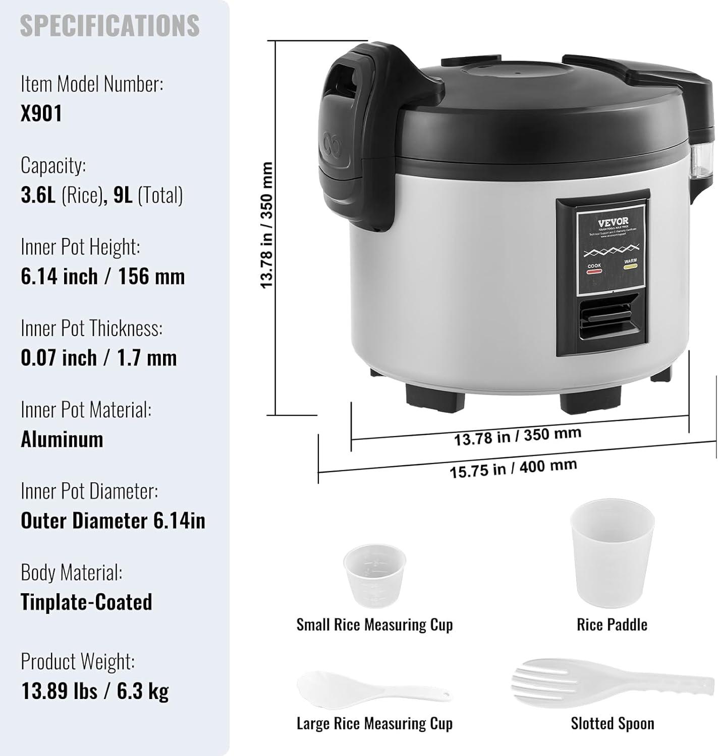 image:imageVEVOR Commercial Rice Cooker 60Cup Rice Cooker 1374 Qt 13 Liter Large Rice Cooker and Warmer with Nonstick Inner Pot Fast Cooking and 12Hour Keep Warm with Rice Cup and Paddle for Restaurant45 Cups 9 L