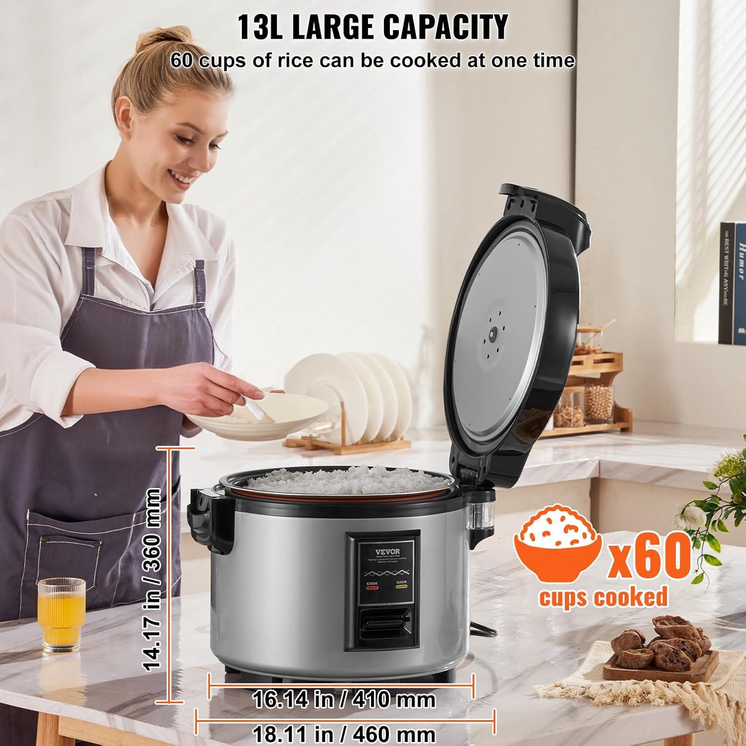 image:imageVEVOR Commercial Rice Cooker 60Cup Rice Cooker 1374 Qt 13 Liter Large Rice Cooker and Warmer with Nonstick Inner Pot Fast Cooking and 12Hour Keep Warm with Rice Cup and Paddle for Restaurant60 Cups 13 L