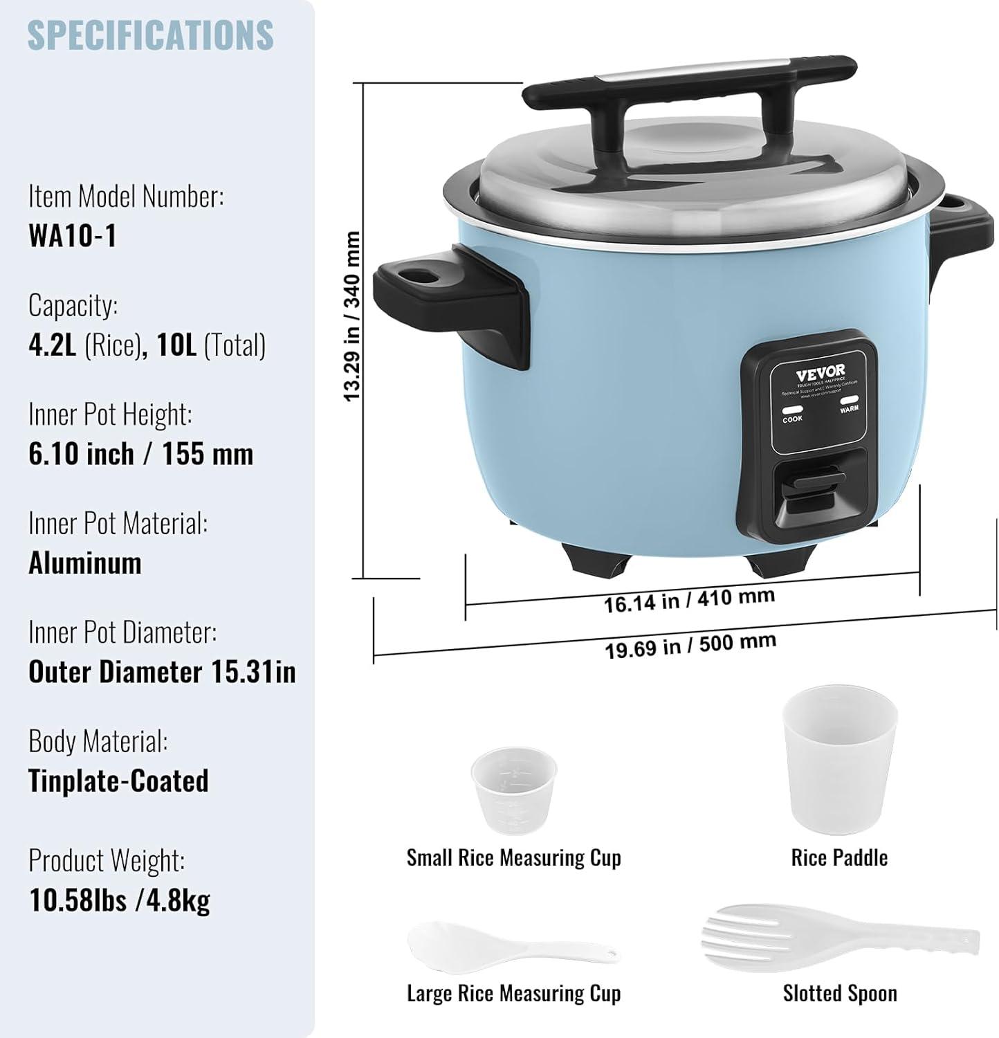 image:imageVEVOR Commercial Rice Cooker 60Cup Rice Cooker 1374 Qt 13 Liter Large Rice Cooker and Warmer with Nonstick Inner Pot Fast Cooking and 24Hour Keep Warm with Rice Cup and Paddle for Restaurant60 Cups Cooked Rice