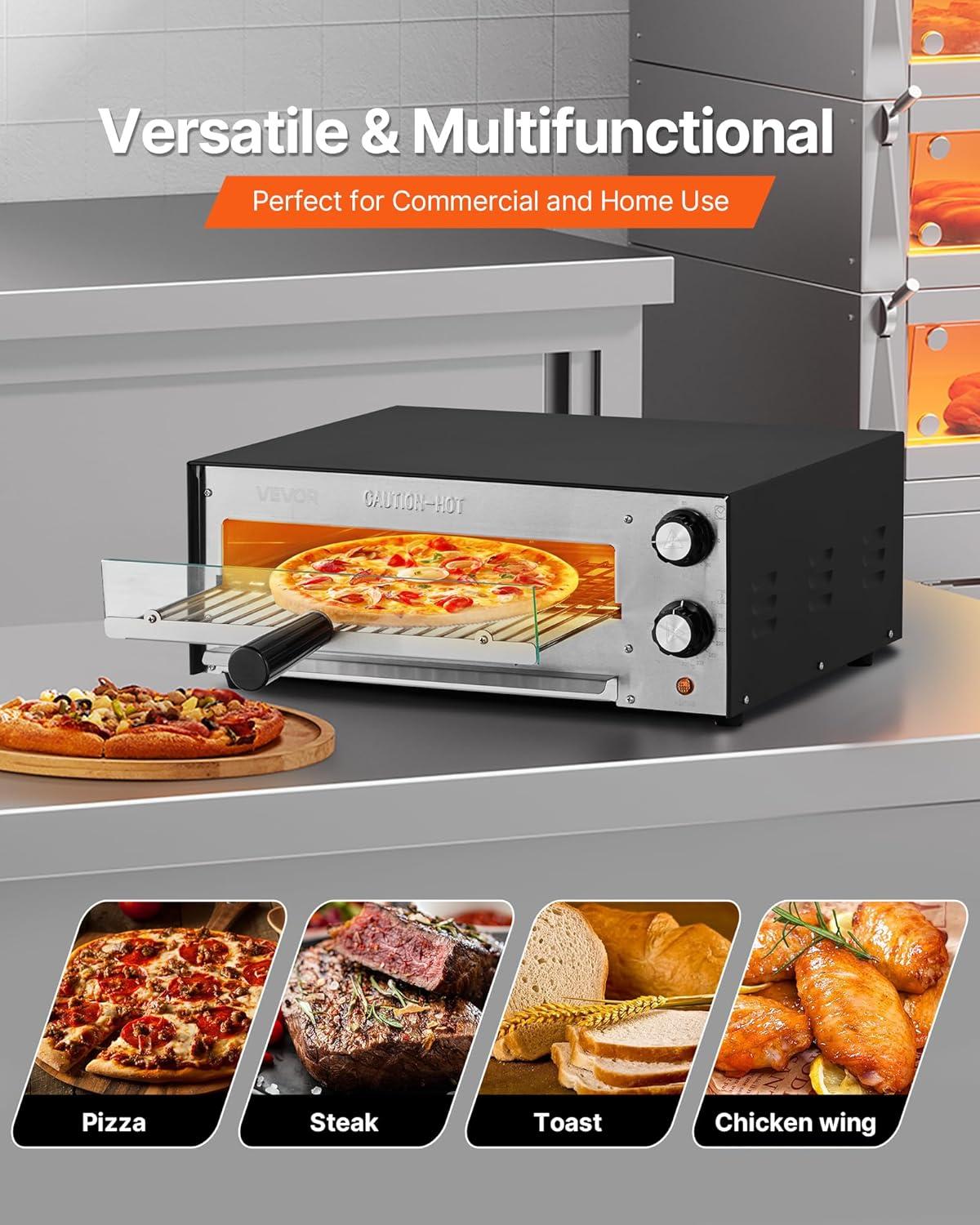 image:imageVEVOR Electric Pizza Oven 18Inch Commercial Pizza Ovens 752F Max Temp 1740W Large Pizza Oven Countertop with Temp amp Time Control Built in Thermometer Indoor Pizza Maker for Restaurant Home Use12Inch Single Layer