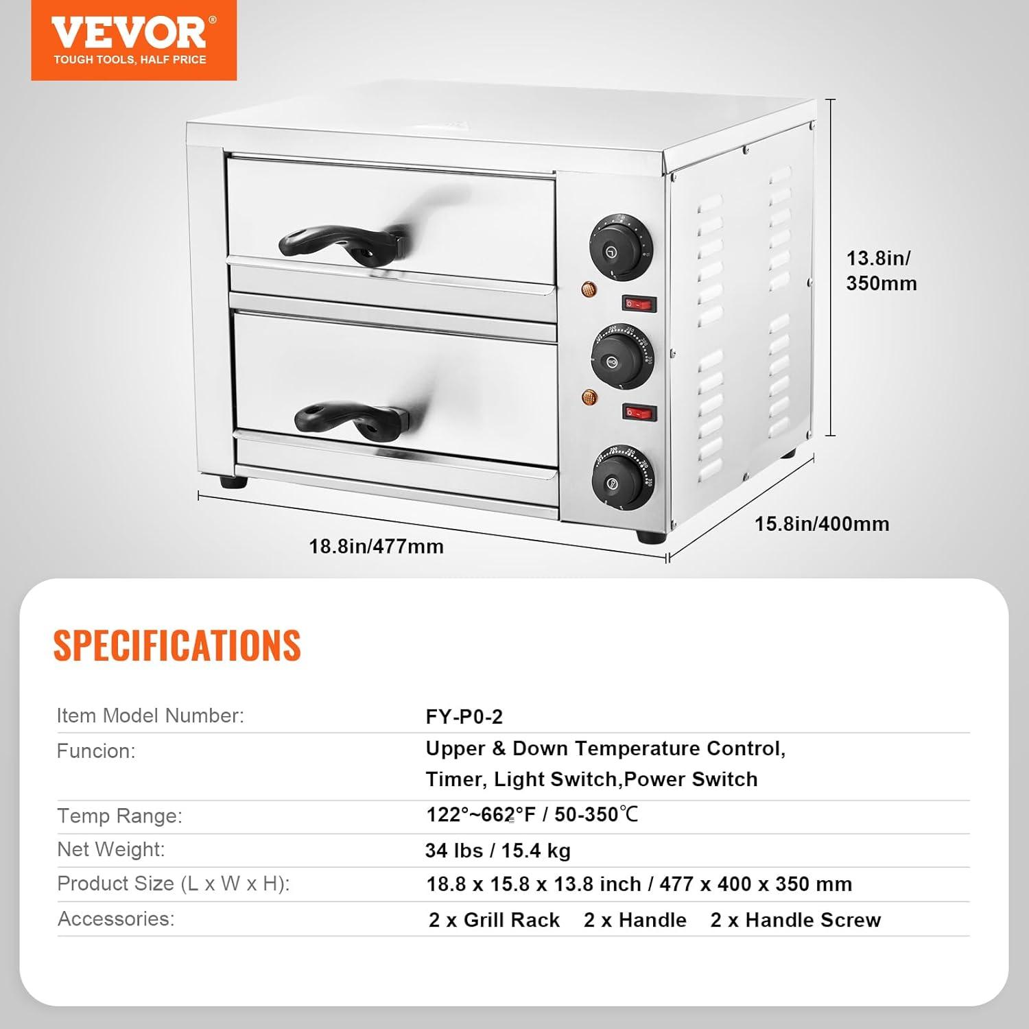 image:imageVEVOR Electric Pizza Oven 18Inch Commercial Pizza Ovens 752F Max Temp 1740W Large Pizza Oven Countertop with Temp amp Time Control Built in Thermometer Indoor Pizza Maker for Restaurant Home Use12Inch Dual Layer
