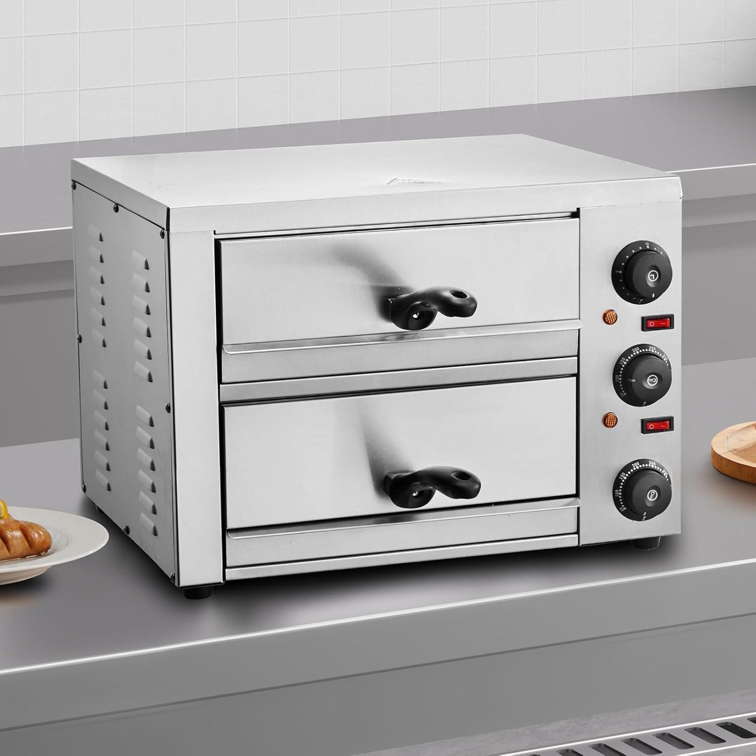 image:imageVEVOR Electric Pizza Oven 18Inch Commercial Pizza Ovens 752F Max Temp 1740W Large Pizza Oven Countertop with Temp amp Time Control Built in Thermometer Indoor Pizza Maker for Restaurant Home Use12Inch Dual Layer