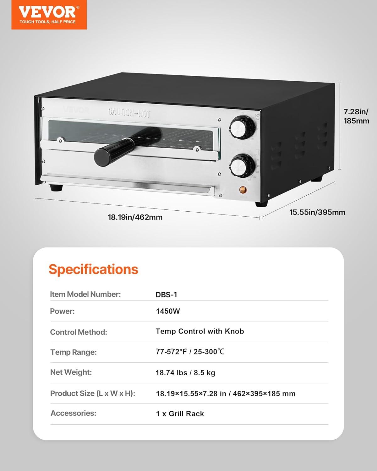 image:imageVEVOR Electric Pizza Oven 18Inch Commercial Pizza Ovens 752F Max Temp 1740W Large Pizza Oven Countertop with Temp amp Time Control Built in Thermometer Indoor Pizza Maker for Restaurant Home Use12Inch Single Layer