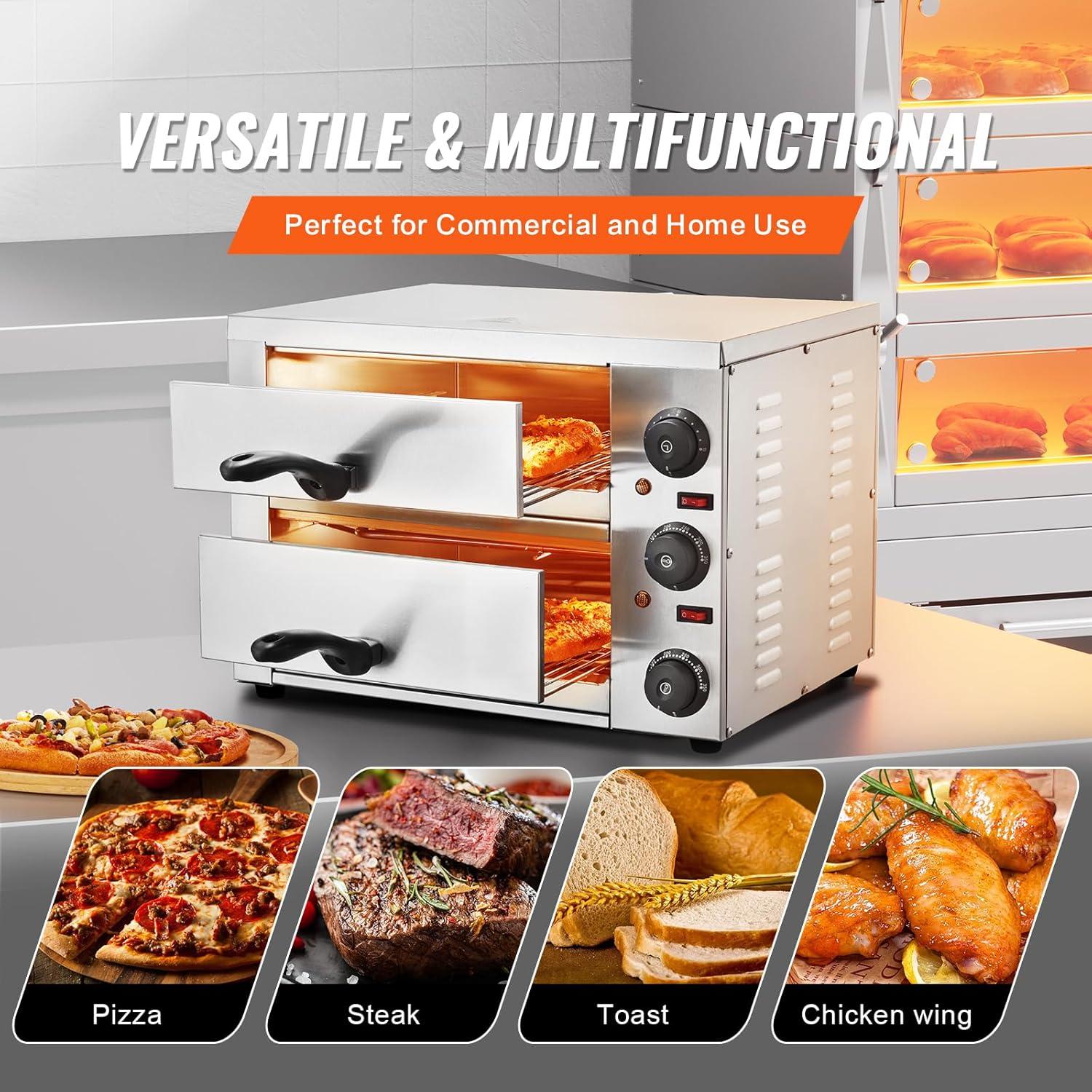 image:imageVEVOR Electric Pizza Oven 18Inch Commercial Pizza Ovens 752F Max Temp 1740W Large Pizza Oven Countertop with Temp amp Time Control Built in Thermometer Indoor Pizza Maker for Restaurant Home Use12Inch Dual Layer