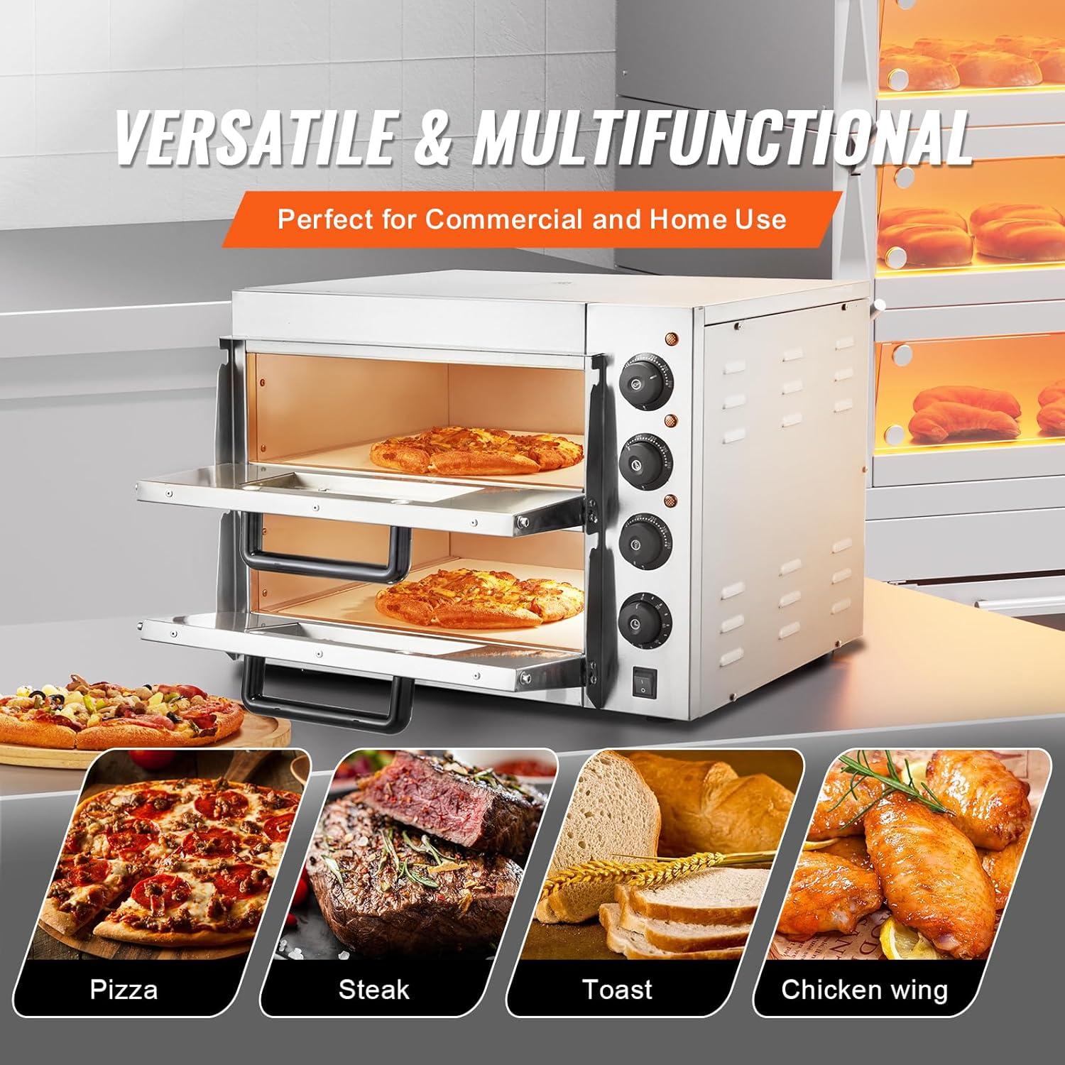 image:imageVEVOR Electric Pizza Oven for Countertops 12inch 1700W with Temp Control amp 060 Min Timer Even Baking Technology amp Easy Clean Crumb Tray Ideal for Both Commercial amp Home Kitchens16Inch Dual Layer