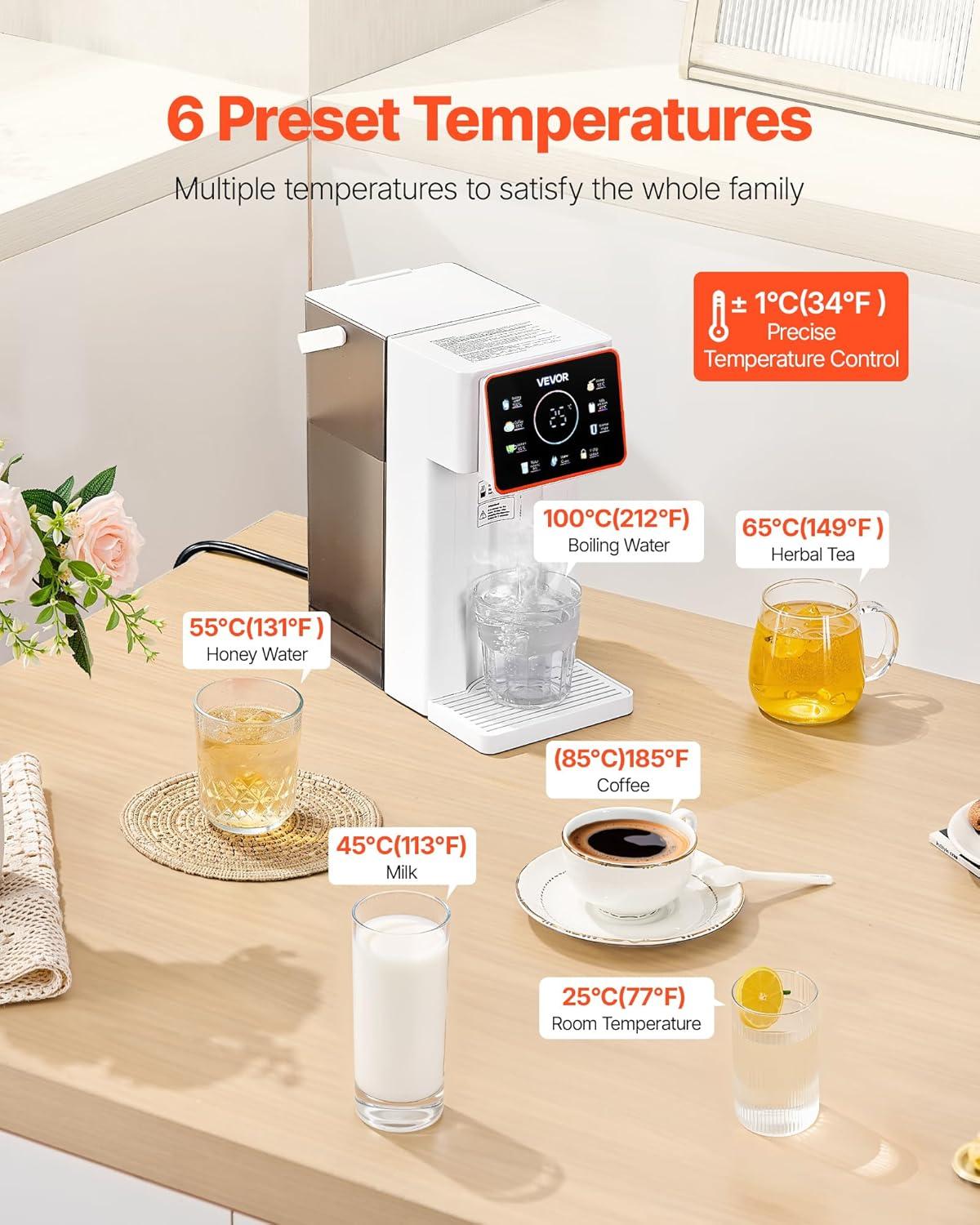 image:imageVEVOR Instant Hot Water Dispenser Countertop Boiling Water Dispenser with Adjustable 7 Temperatures amp 7 Water Volumes 118oz Removable Water Tank Quick Heating with Touchscreen amp Child Lock for Home32 Quarts