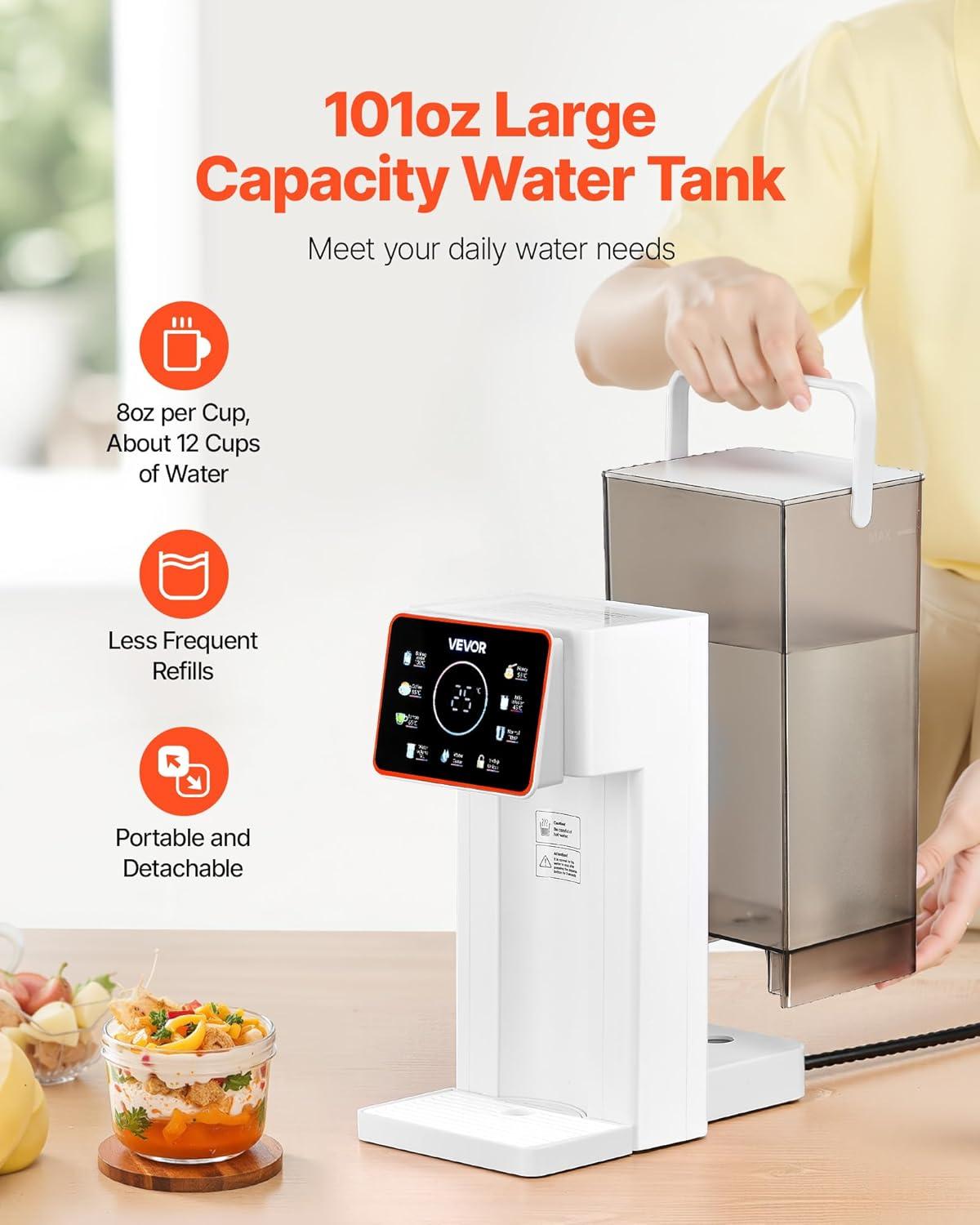 image:imageVEVOR Instant Hot Water Dispenser Countertop Boiling Water Dispenser with Adjustable 7 Temperatures amp 7 Water Volumes 118oz Removable Water Tank Quick Heating with Touchscreen amp Child Lock for Home32 Quarts