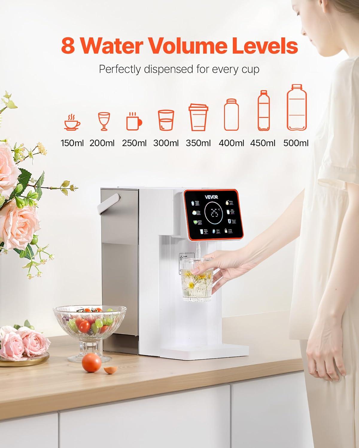 image:imageVEVOR Instant Hot Water Dispenser Countertop Boiling Water Dispenser with Adjustable 7 Temperatures amp 7 Water Volumes 118oz Removable Water Tank Quick Heating with Touchscreen amp Child Lock for Home32 Quarts