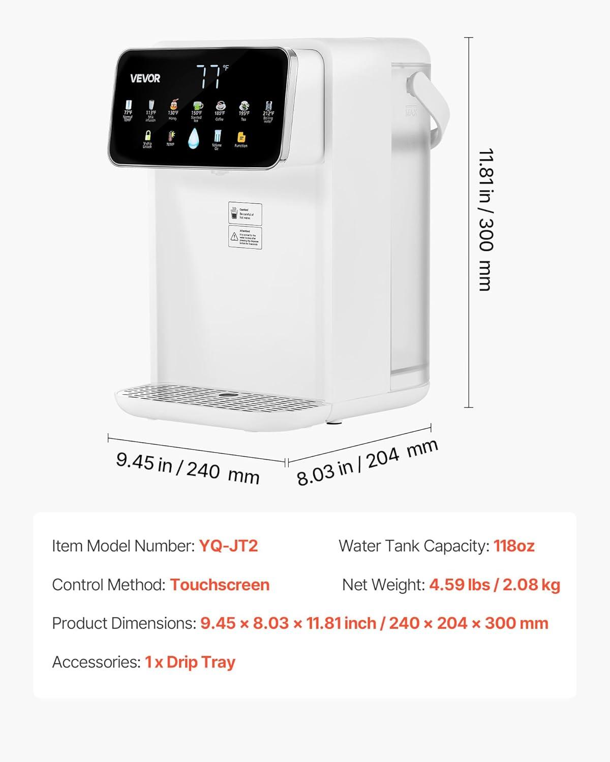 image:imageVEVOR Instant Hot Water Dispenser Countertop Boiling Water Dispenser with Adjustable 7 Temperatures amp 7 Water Volumes 118oz Removable Water Tank Quick Heating with Touchscreen amp Child Lock for Home37 Quarts