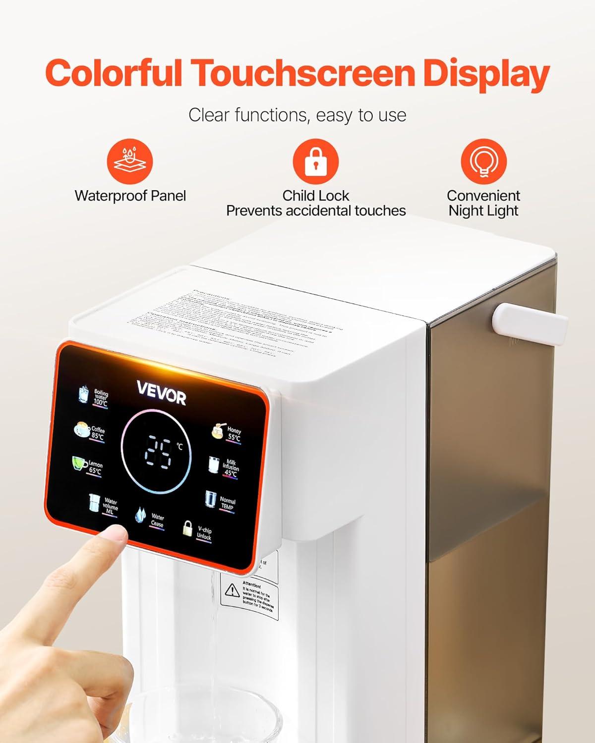 image:imageVEVOR Instant Hot Water Dispenser Countertop Boiling Water Dispenser with Adjustable 7 Temperatures amp 7 Water Volumes 118oz Removable Water Tank Quick Heating with Touchscreen amp Child Lock for Home32 Quarts