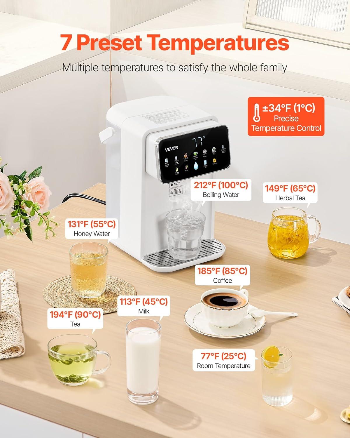 image:imageVEVOR Instant Hot Water Dispenser Countertop Boiling Water Dispenser with Adjustable 7 Temperatures amp 7 Water Volumes 118oz Removable Water Tank Quick Heating with Touchscreen amp Child Lock for Home37 Quarts