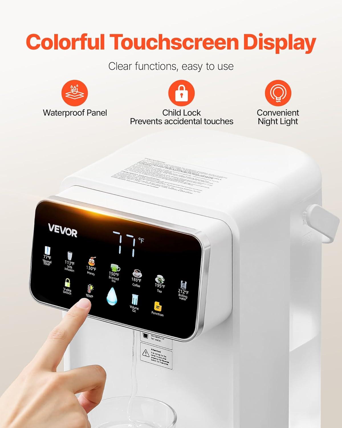 image:imageVEVOR Instant Hot Water Dispenser Countertop Boiling Water Dispenser with Adjustable 7 Temperatures amp 7 Water Volumes 118oz Removable Water Tank Quick Heating with Touchscreen amp Child Lock for Home37 Quarts