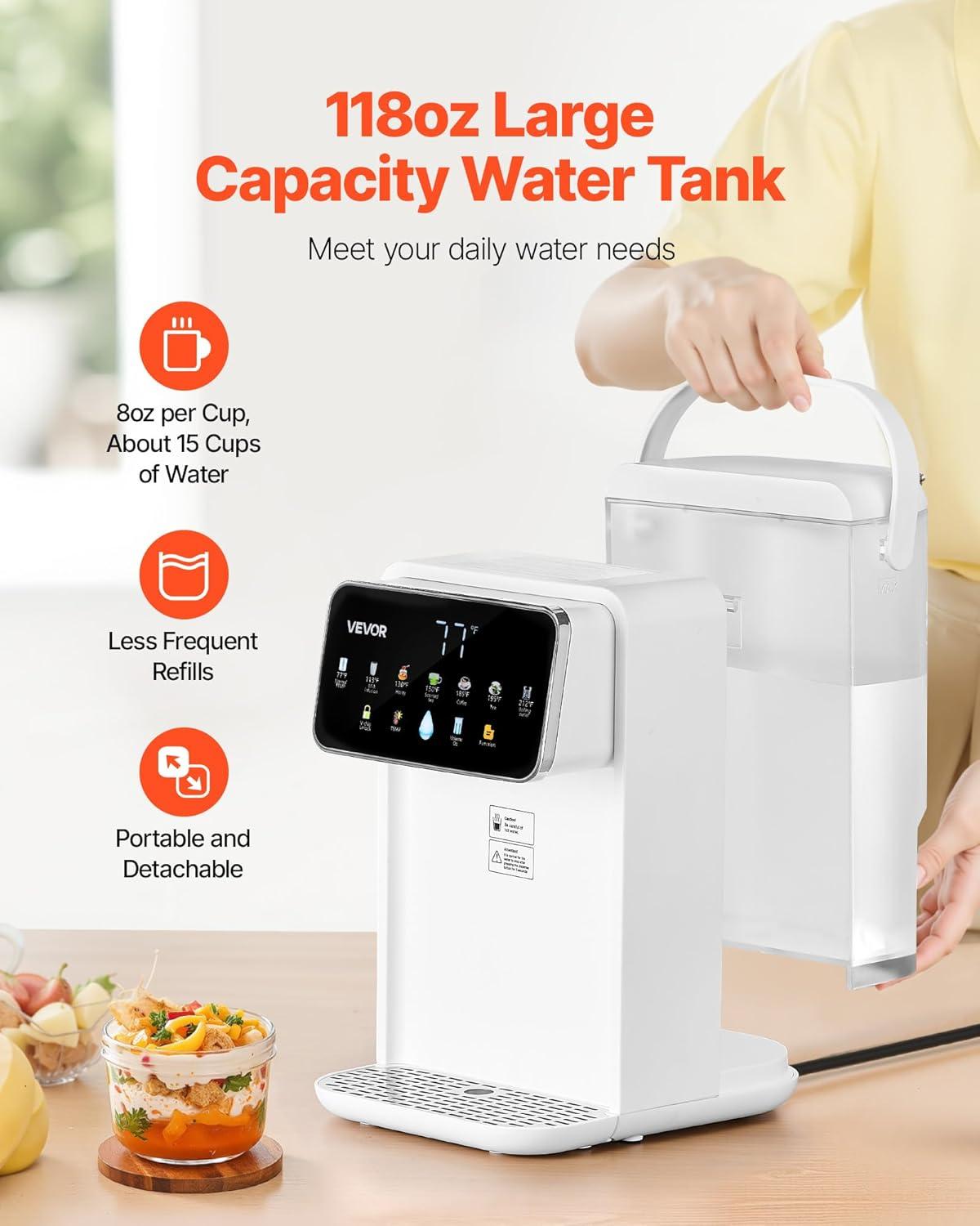 image:imageVEVOR Instant Hot Water Dispenser Countertop Boiling Water Dispenser with Adjustable 7 Temperatures amp 7 Water Volumes 118oz Removable Water Tank Quick Heating with Touchscreen amp Child Lock for Home37 Quarts