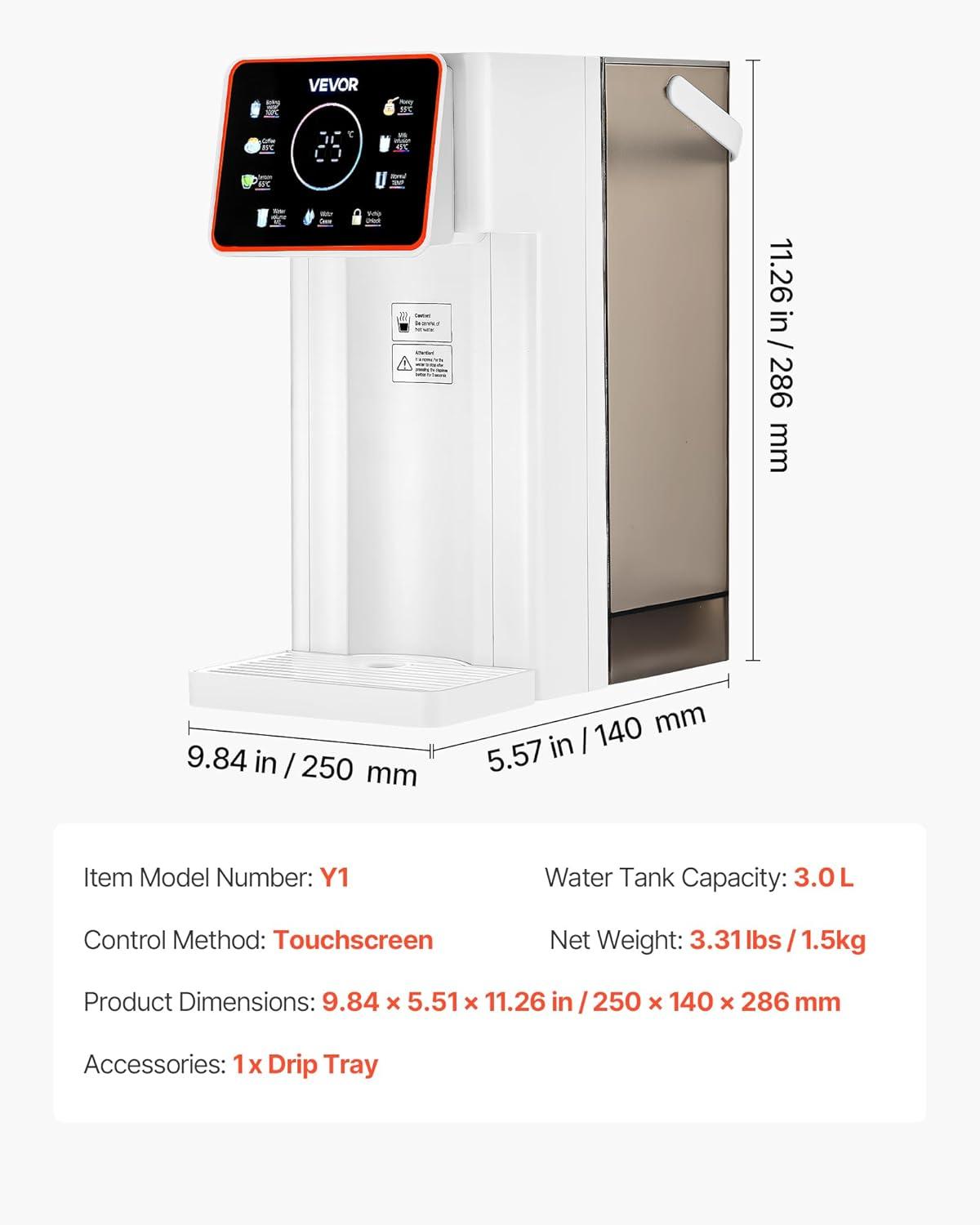 image:imageVEVOR Instant Hot Water Dispenser Countertop Boiling Water Dispenser with Adjustable 7 Temperatures amp 7 Water Volumes 118oz Removable Water Tank Quick Heating with Touchscreen amp Child Lock for Home32 Quarts