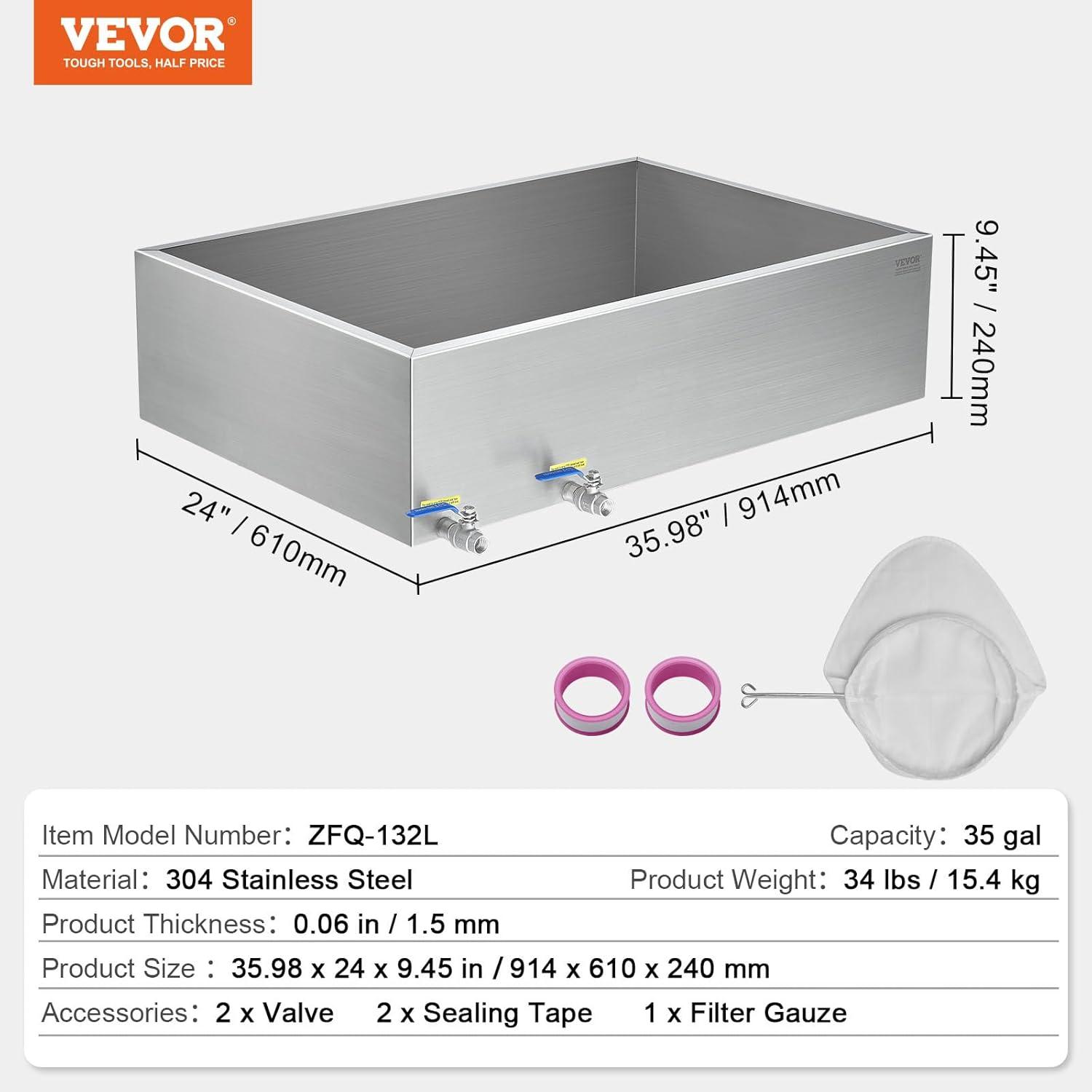 image:imageVEVOR Maple Syrup Evaporator Pan 112 Gal 24 x 18 x 6 Inch Maple Syrup 304 Stainless Steel Maple Syrup Pan Evaporator Pan with 1 Valve and 3 Heating Methods for Home Outdoor36 x 24 x 95 Inch