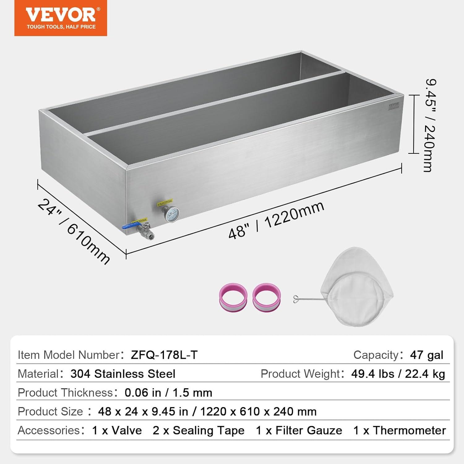 image:imageVEVOR Maple Syrup Evaporator Pan 112 Gal 24 x 18 x 6 Inch Maple Syrup 304 Stainless Steel Maple Syrup Pan Evaporator Pan with 1 Valve and 3 Heating Methods for Home Outdoor48 x 24 x 95 Inch