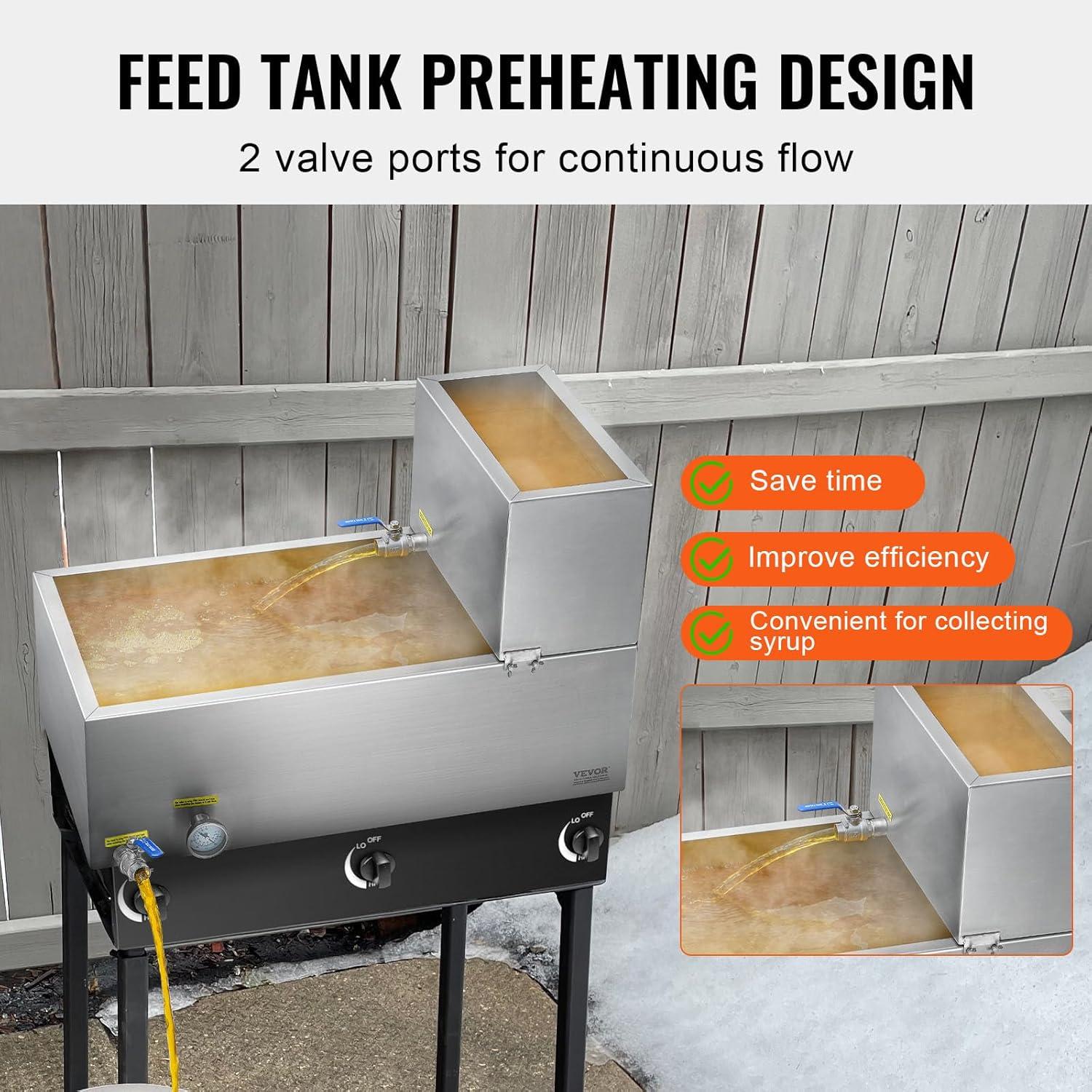 image:imageVEVOR Maple Syrup Evaporator Pan 112 Gal 24 x 18 x 6 Inch Maple Syrup 304 Stainless Steel Maple Syrup Pan Evaporator Pan with 1 Valve and 3 Heating Methods for Home Outdoor30 x 16 x 95 Inch