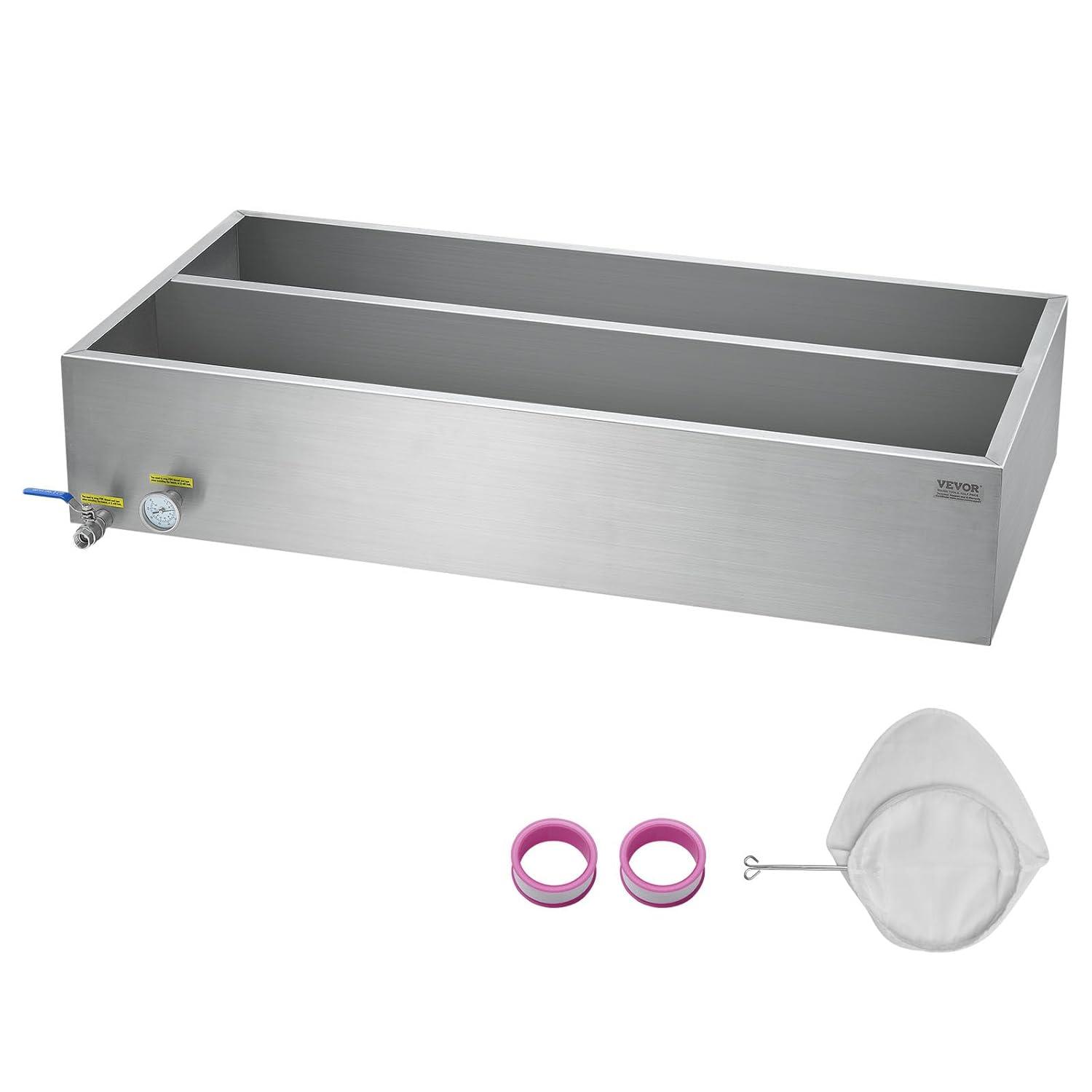 image:imageVEVOR Maple Syrup Evaporator Pan 112 Gal 24 x 18 x 6 Inch Maple Syrup 304 Stainless Steel Maple Syrup Pan Evaporator Pan with 1 Valve and 3 Heating Methods for Home Outdoor48 x 24 x 95 Inch