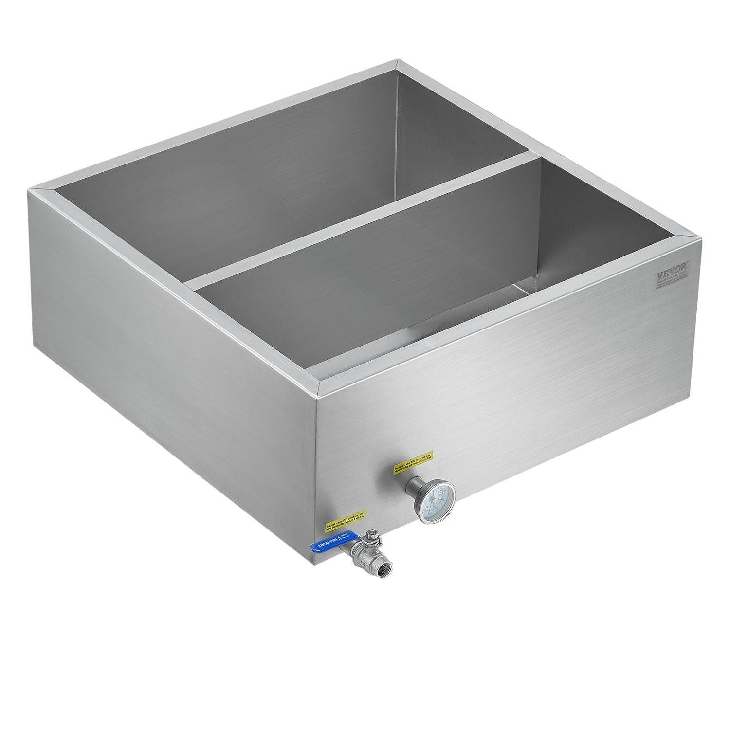 image:imageVEVOR Maple Syrup Evaporator Pan 112 Gal 24 x 18 x 6 Inch Maple Syrup 304 Stainless Steel Maple Syrup Pan Evaporator Pan with 1 Valve and 3 Heating Methods for Home Outdoor24 x 24 x 95 Inch