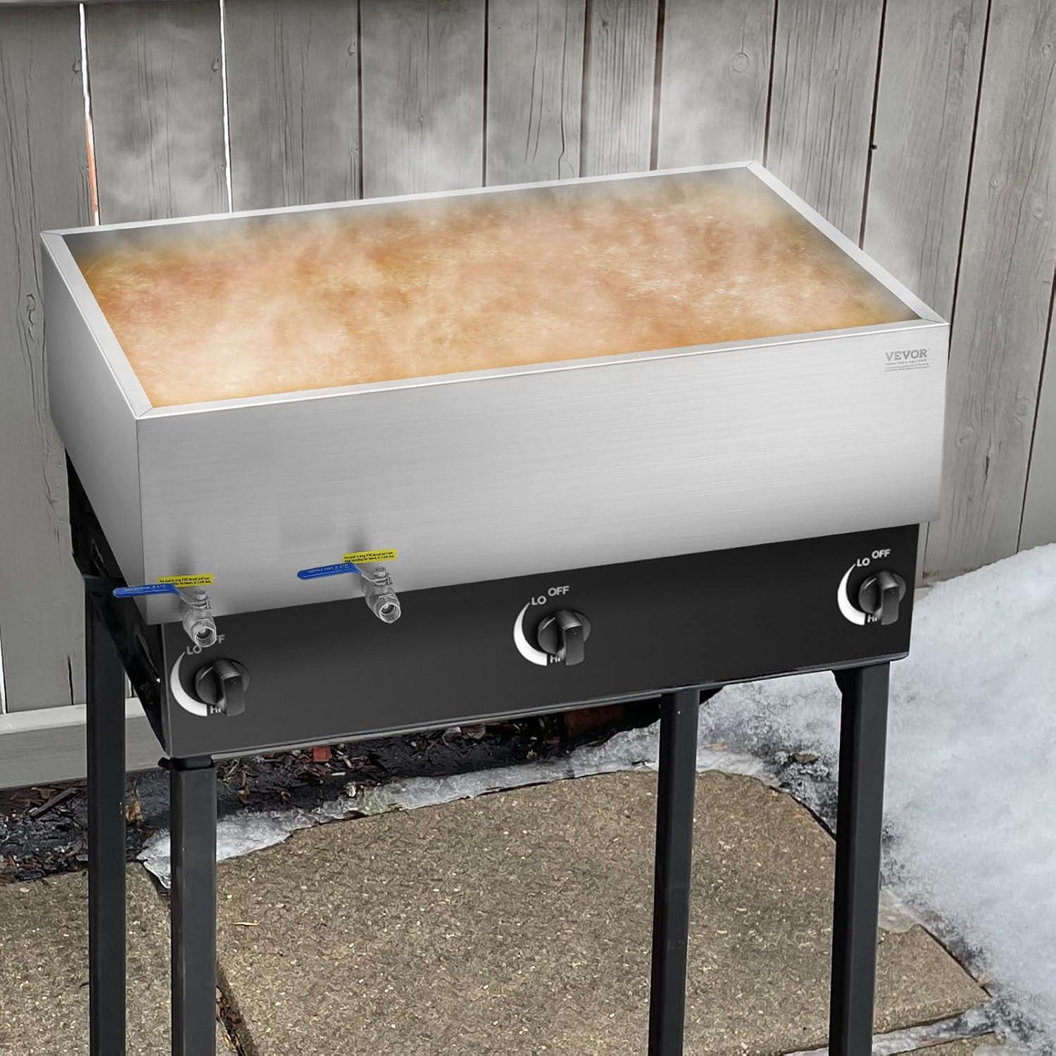 image:imageVEVOR Maple Syrup Evaporator Pan 112 Gal 24 x 18 x 6 Inch Maple Syrup 304 Stainless Steel Maple Syrup Pan Evaporator Pan with 1 Valve and 3 Heating Methods for Home Outdoor36 x 24 x 95 Inch