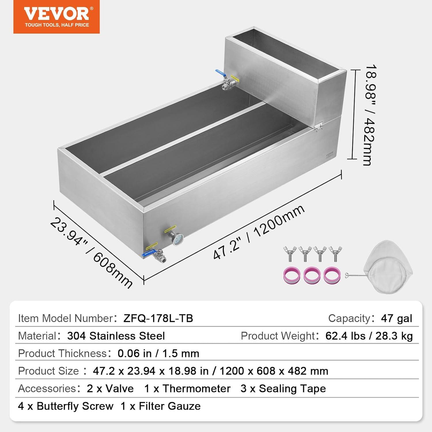 image:imageVEVOR Maple Syrup Evaporator Pan 112 Gal 24 x 18 x 6 Inch Maple Syrup 304 Stainless Steel Maple Syrup Pan Evaporator Pan with 1 Valve and 3 Heating Methods for Home Outdoor47 x 24 x 96 Inch