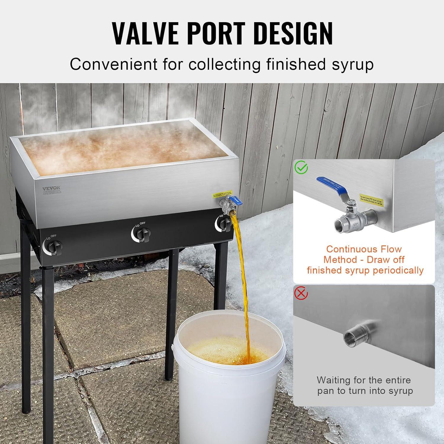 image:imageVEVOR Maple Syrup Evaporator Pan 112 Gal 24 x 18 x 6 Inch Maple Syrup 304 Stainless Steel Maple Syrup Pan Evaporator Pan with 1 Valve and 3 Heating Methods for Home Outdoor1 Fl Oz Pack of 1