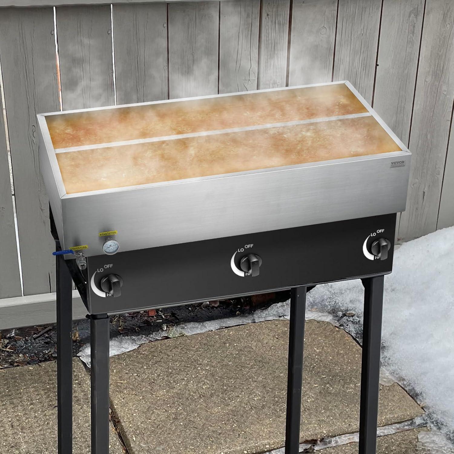 image:imageVEVOR Maple Syrup Evaporator Pan 112 Gal 24 x 18 x 6 Inch Maple Syrup 304 Stainless Steel Maple Syrup Pan Evaporator Pan with 1 Valve and 3 Heating Methods for Home Outdoor48 x 24 x 95 Inch