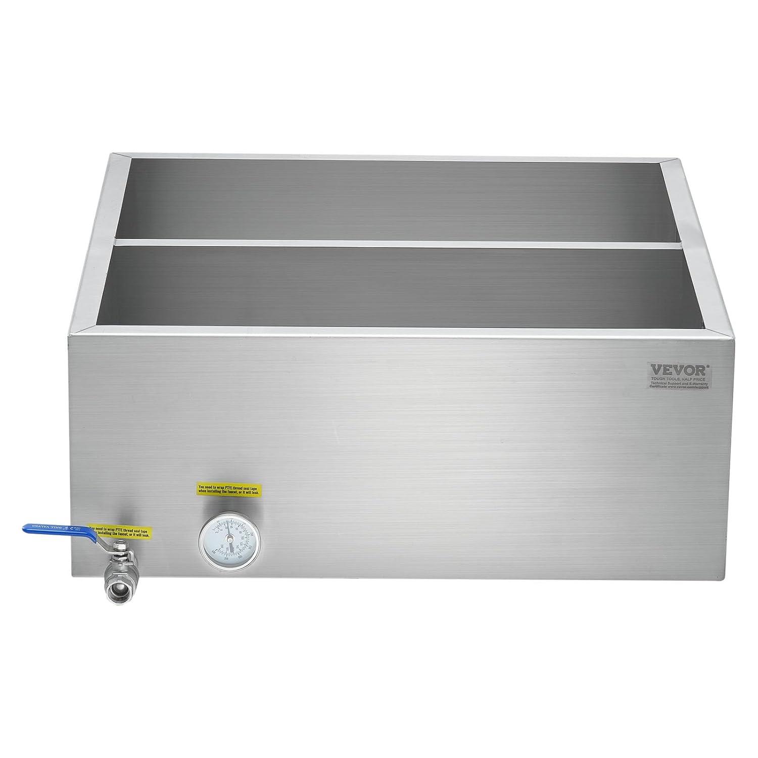 image:imageVEVOR Maple Syrup Evaporator Pan 112 Gal 24 x 18 x 6 Inch Maple Syrup 304 Stainless Steel Maple Syrup Pan Evaporator Pan with 1 Valve and 3 Heating Methods for Home Outdoor24 x 24 x 95 Inch