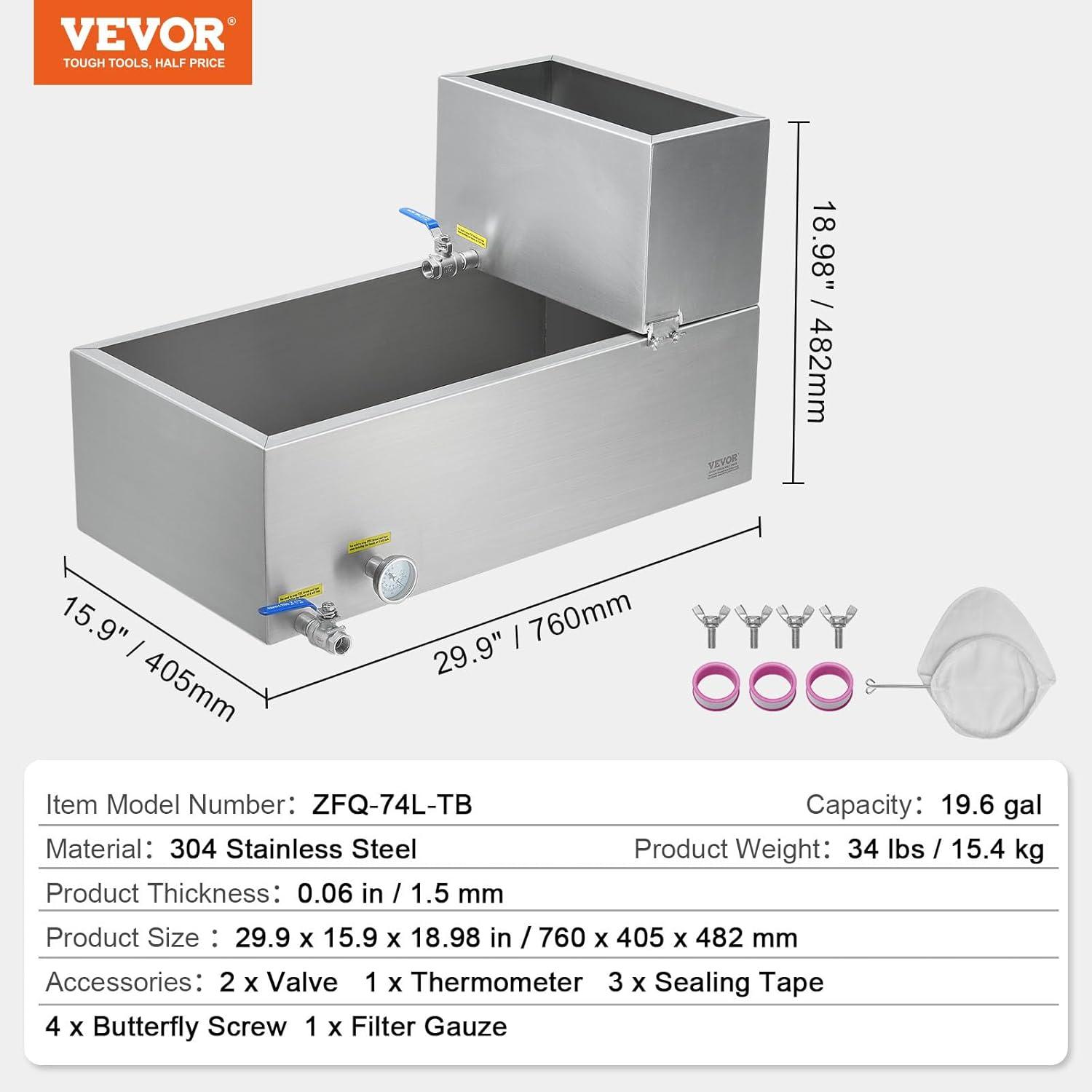 image:imageVEVOR Maple Syrup Evaporator Pan 112 Gal 24 x 18 x 6 Inch Maple Syrup 304 Stainless Steel Maple Syrup Pan Evaporator Pan with 1 Valve and 3 Heating Methods for Home Outdoor30 x 16 x 95 Inch