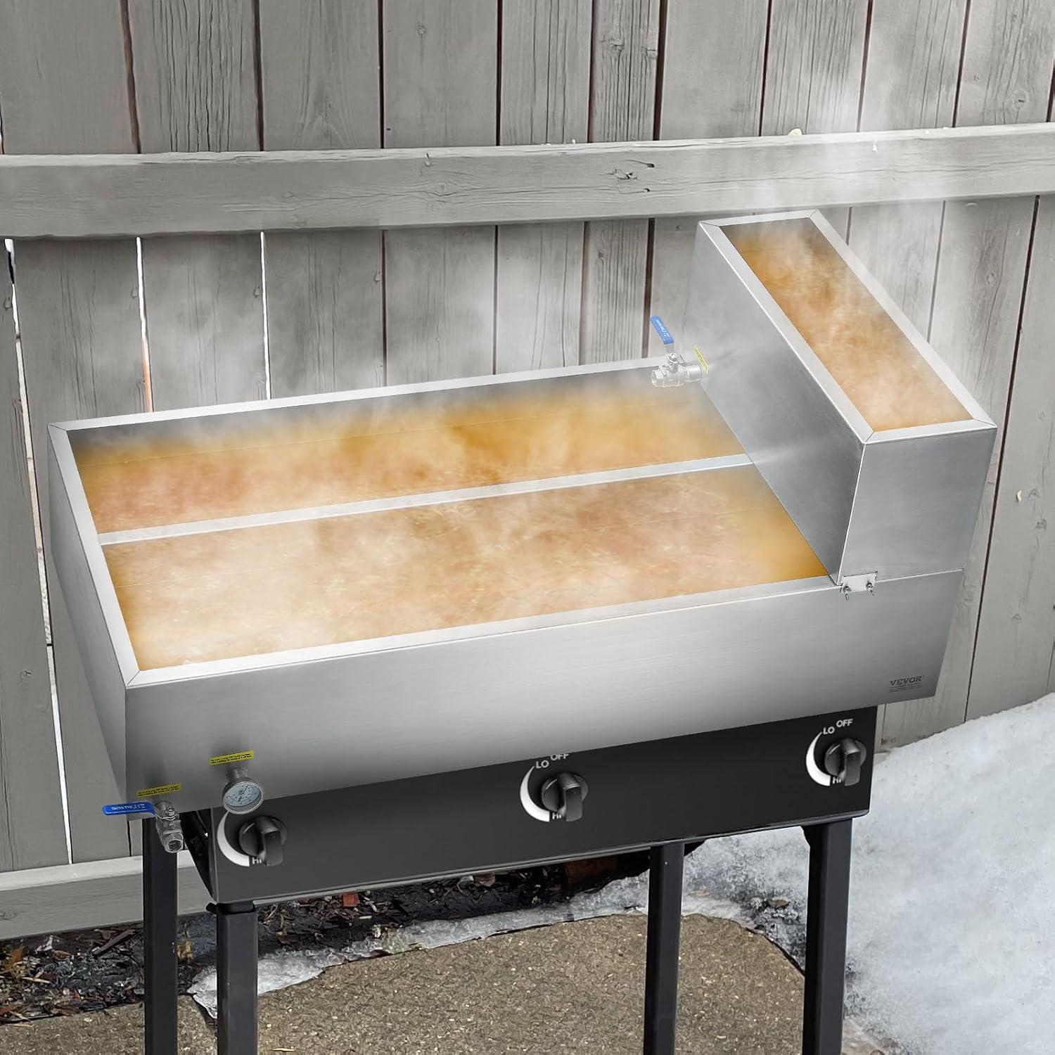 image:imageVEVOR Maple Syrup Evaporator Pan 112 Gal 24 x 18 x 6 Inch Maple Syrup 304 Stainless Steel Maple Syrup Pan Evaporator Pan with 1 Valve and 3 Heating Methods for Home Outdoor47 x 24 x 96 Inch
