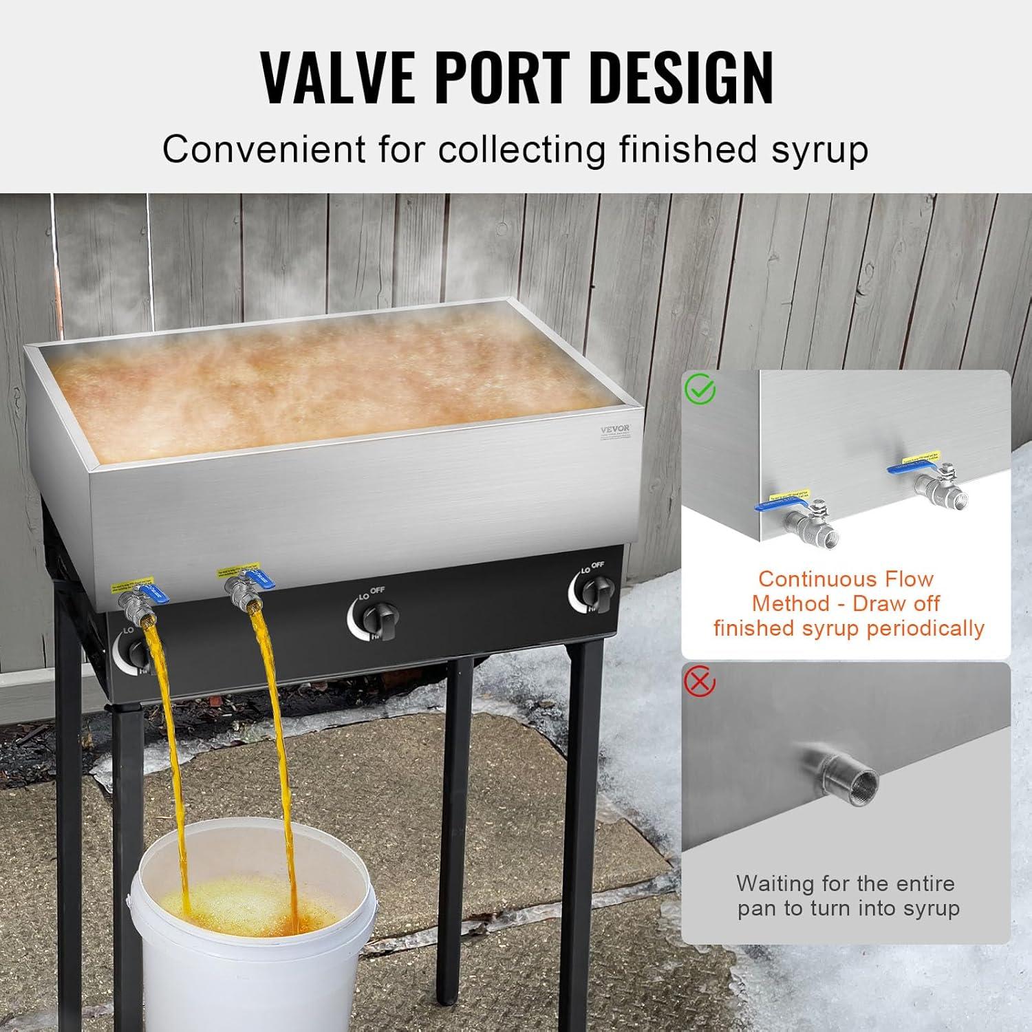 image:imageVEVOR Maple Syrup Evaporator Pan 112 Gal 24 x 18 x 6 Inch Maple Syrup 304 Stainless Steel Maple Syrup Pan Evaporator Pan with 1 Valve and 3 Heating Methods for Home Outdoor36 x 24 x 95 Inch