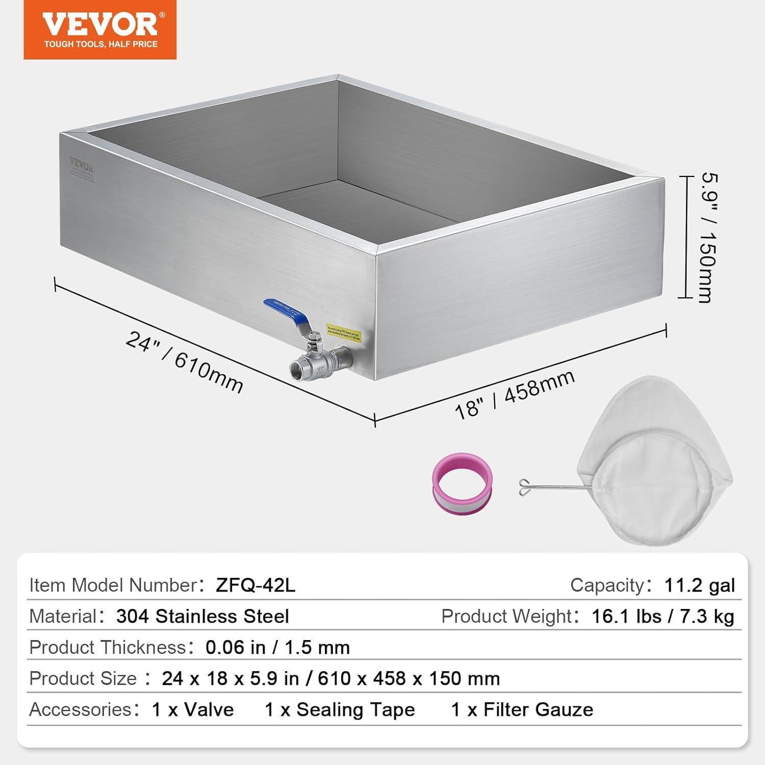 image:imageVEVOR Maple Syrup Evaporator Pan 35 Gallon36 x 24 x 95 Inch Maple Syrup Pan304 Stainless Steel Maple Syrup with 2 Valves and 3 Heating Methods for Home Outdoor1 Fl Oz Pack of 1