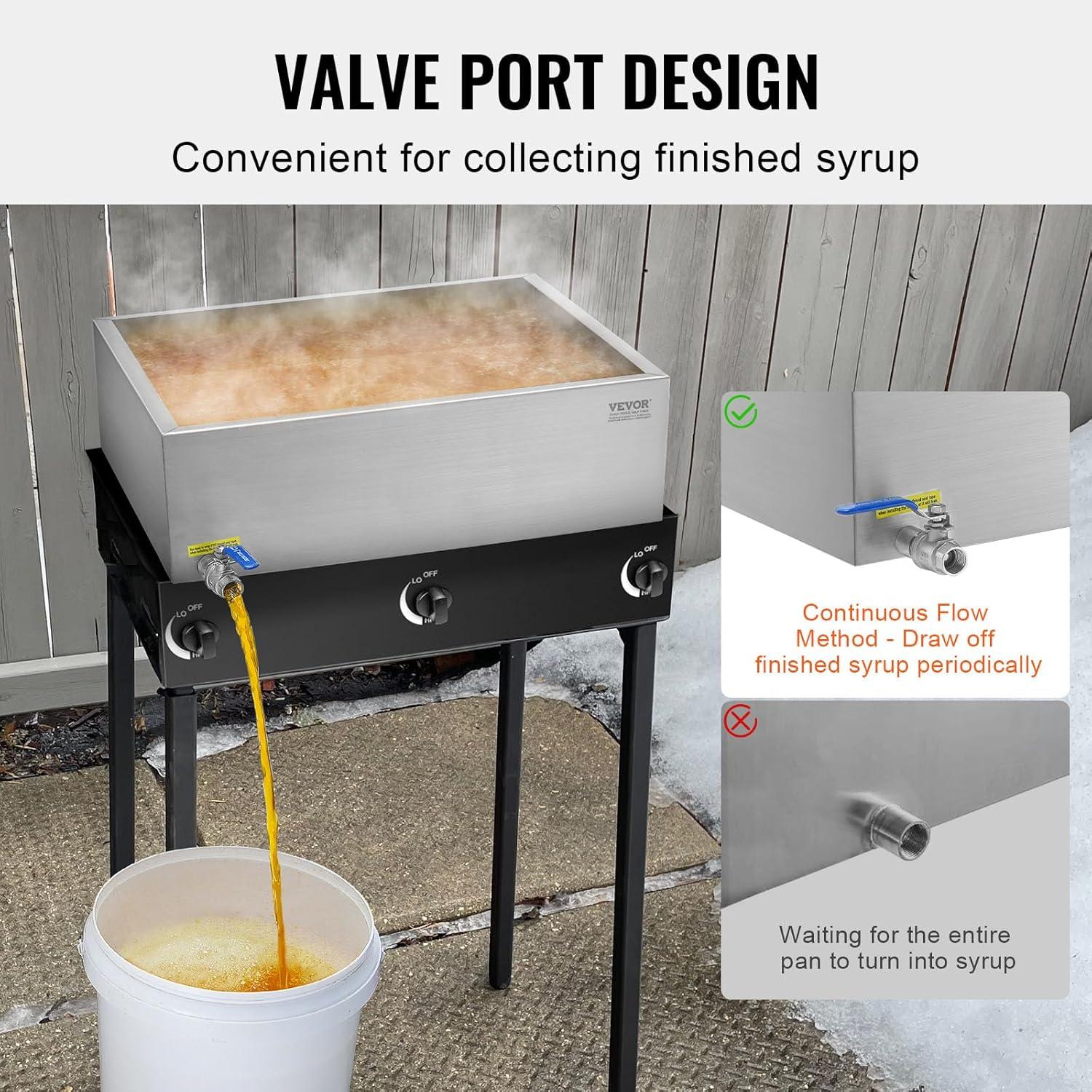 image:imageVEVOR Maple Syrup Evaporator Pan 35 Gallon36 x 24 x 95 Inch Maple Syrup Pan304 Stainless Steel Maple Syrup with 2 Valves and 3 Heating Methods for Home Outdoor24 x 24 x 7 Inch