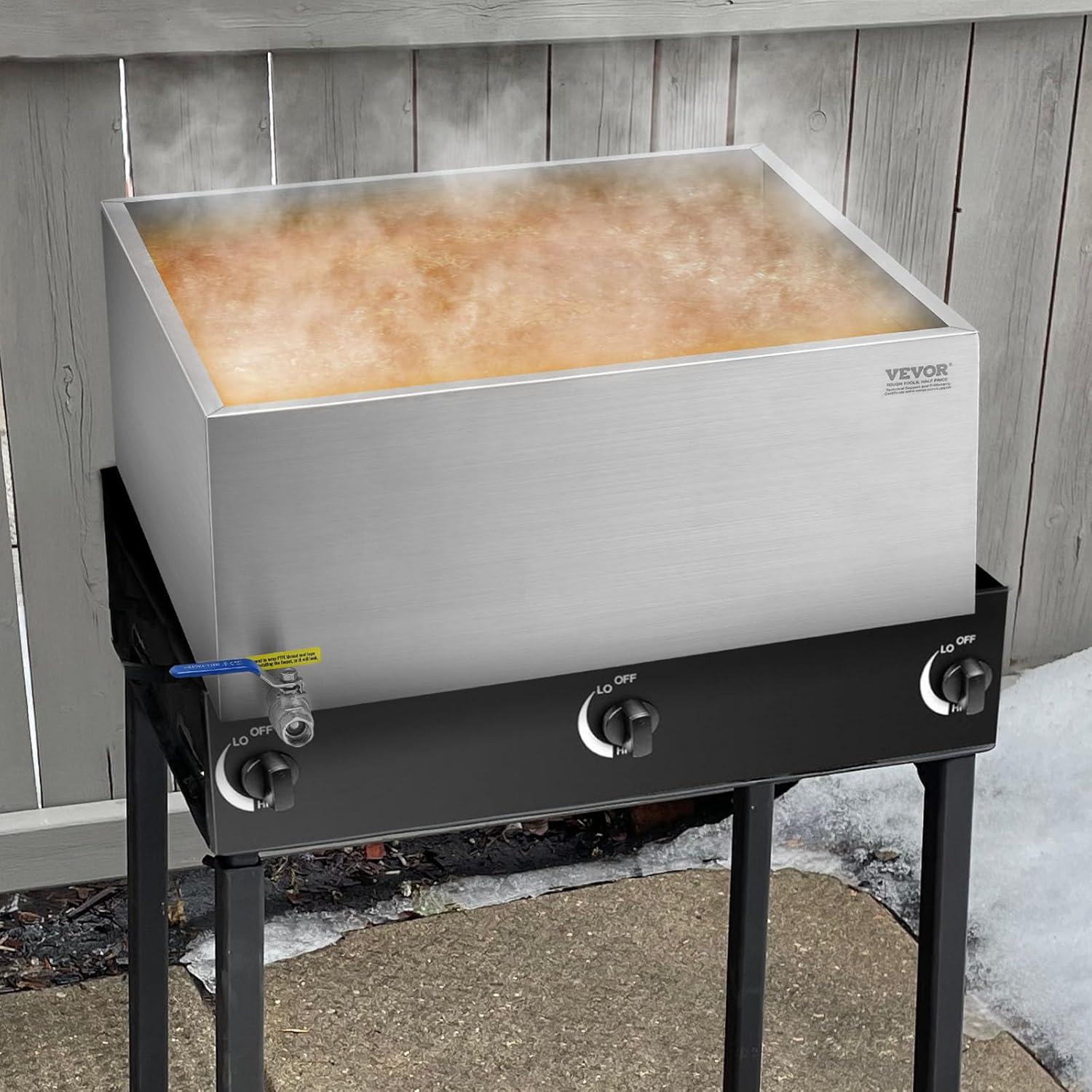 image:imageVEVOR Maple Syrup Evaporator Pan 35 Gallon36 x 24 x 95 Inch Maple Syrup Pan304 Stainless Steel Maple Syrup with 2 Valves and 3 Heating Methods for Home Outdoor24 x 24 x 10 Inch