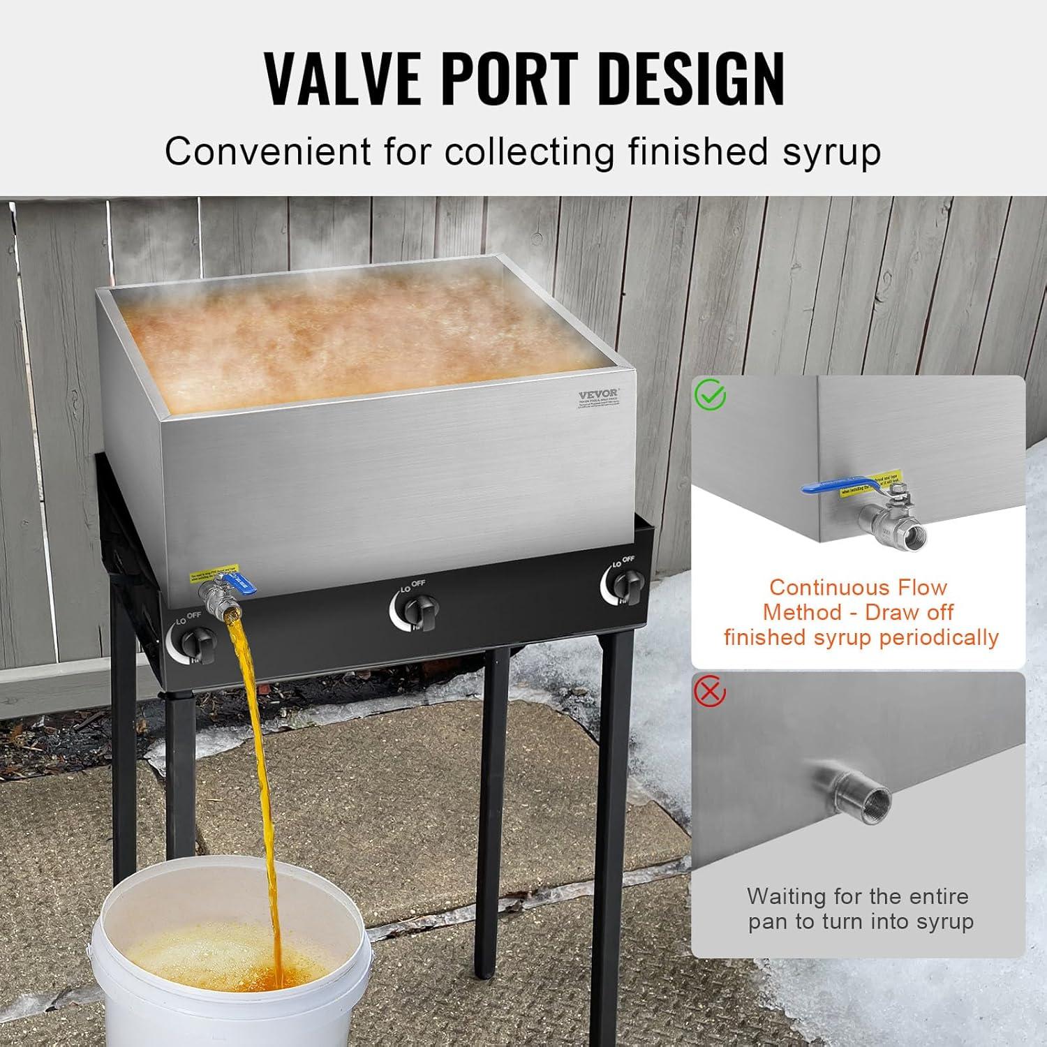 image:imageVEVOR Maple Syrup Evaporator Pan 35 Gallon36 x 24 x 95 Inch Maple Syrup Pan304 Stainless Steel Maple Syrup with 2 Valves and 3 Heating Methods for Home Outdoor24 x 24 x 10 Inch