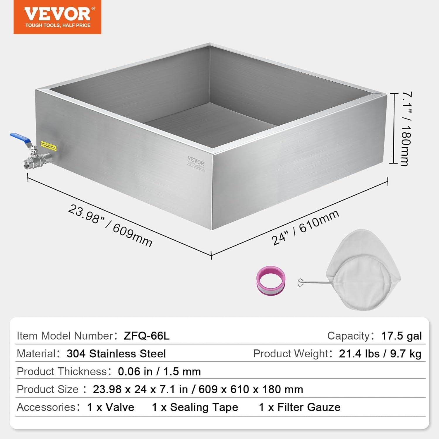 image:imageVEVOR Maple Syrup Evaporator Pan 35 Gallon36 x 24 x 95 Inch Maple Syrup Pan304 Stainless Steel Maple Syrup with 2 Valves and 3 Heating Methods for Home Outdoor24 x 24 x 7 Inch