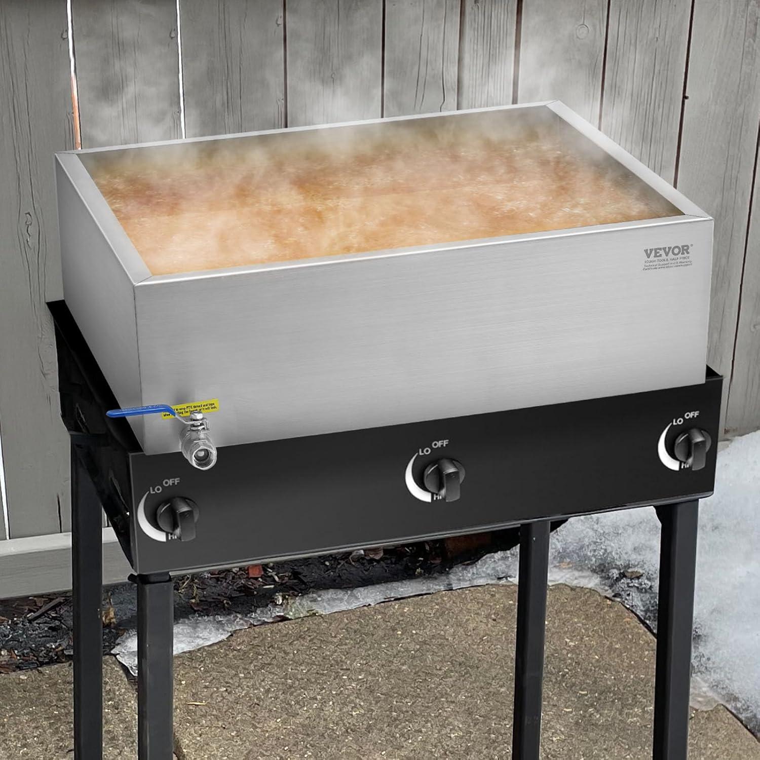 image:imageVEVOR Maple Syrup Evaporator Pan 35 Gallon36 x 24 x 95 Inch Maple Syrup Pan304 Stainless Steel Maple Syrup with 2 Valves and 3 Heating Methods for Home Outdoor24 x 24 x 7 Inch