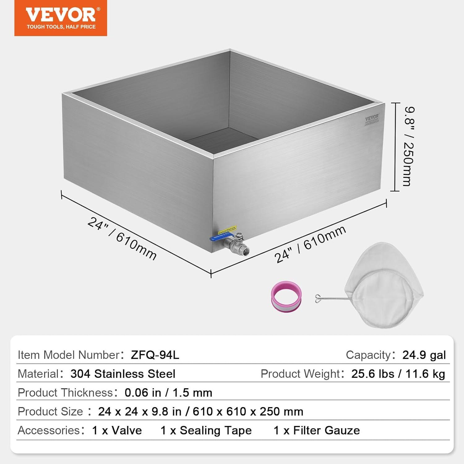 image:imageVEVOR Maple Syrup Evaporator Pan 35 Gallon36 x 24 x 95 Inch Maple Syrup Pan304 Stainless Steel Maple Syrup with 2 Valves and 3 Heating Methods for Home Outdoor24 x 24 x 10 Inch