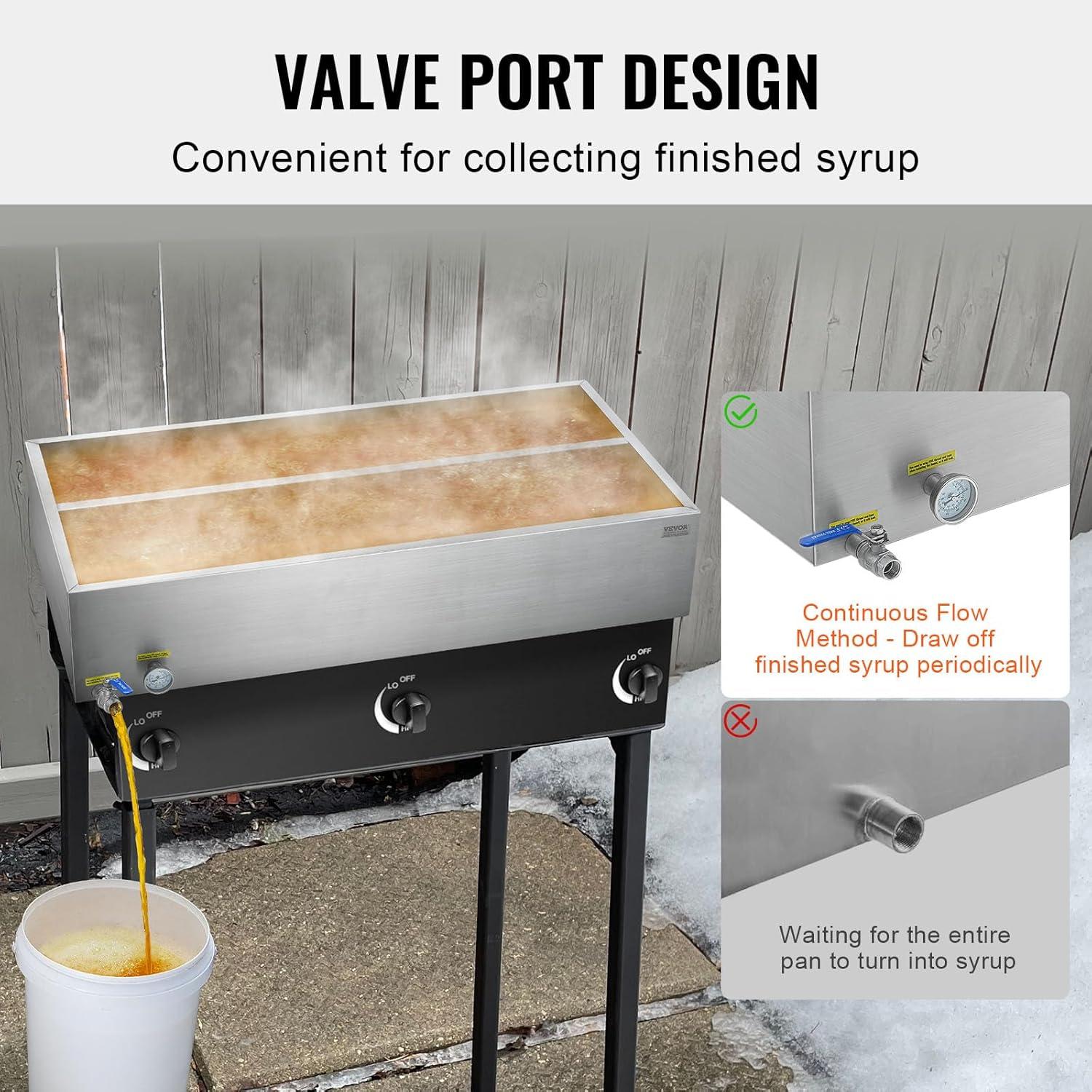 image:imageVEVOR Maple Syrup Evaporator Pan 35 Gallon36 x 24 x 95 Inch Maple Syrup Pan304 Stainless Steel Maple Syrup with 2 Valves and 3 Heating Methods for Home Outdoor48 x 24 x 95 Inch