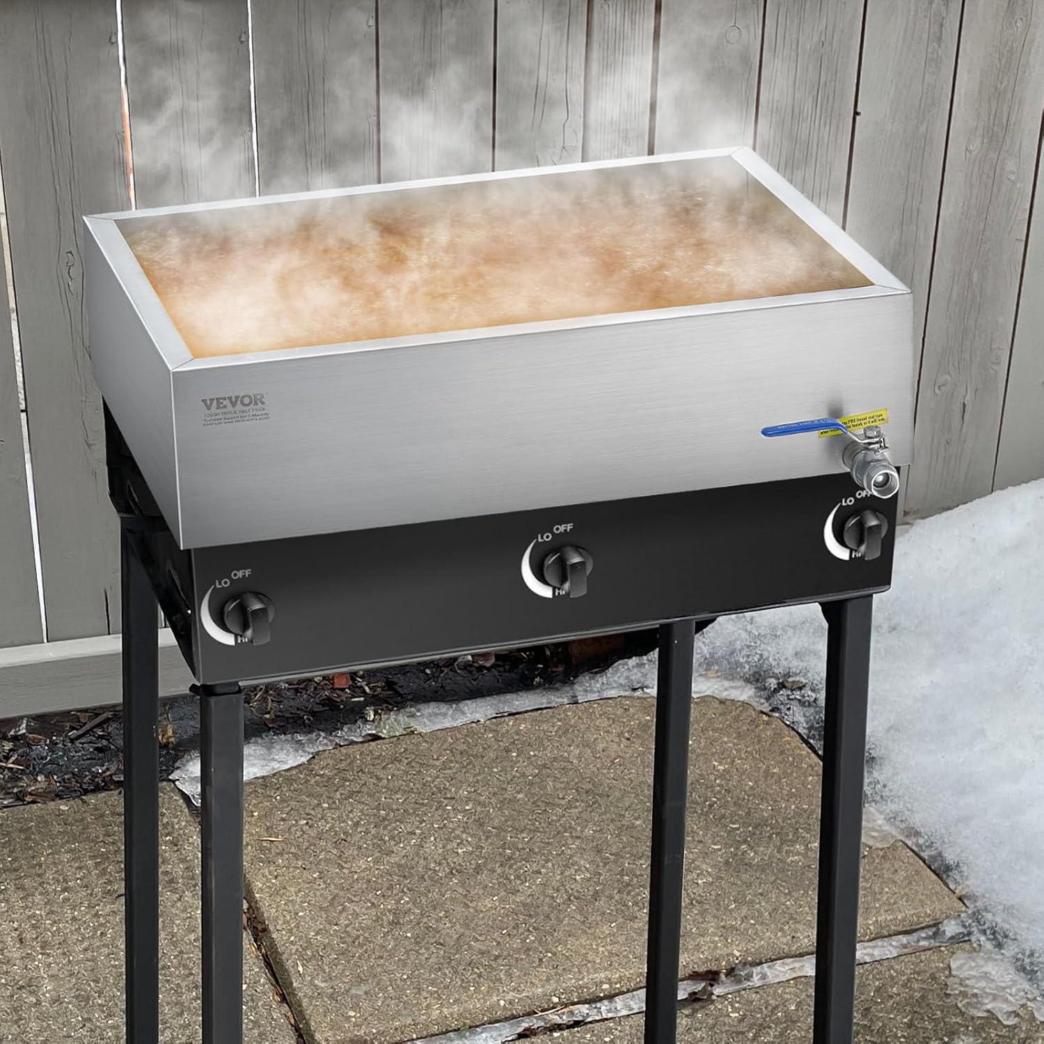 image:imageVEVOR Maple Syrup Evaporator Pan 35 Gallon36 x 24 x 95 Inch Maple Syrup Pan304 Stainless Steel Maple Syrup with 2 Valves and 3 Heating Methods for Home Outdoor1 Fl Oz Pack of 1