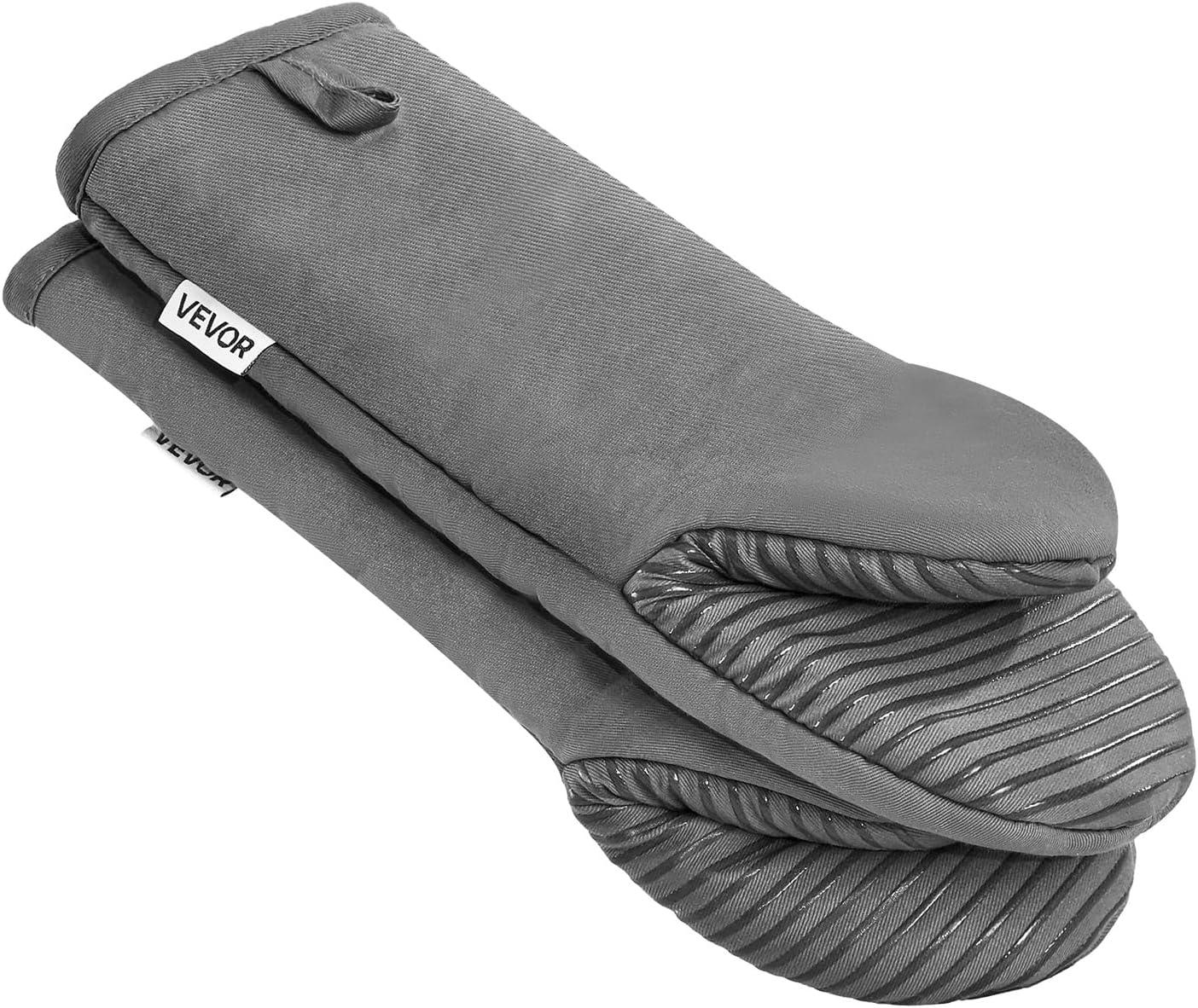 image:imageVEVOR Oven Mitts Mini Oven Mitt Set with NonSlip Silicone Strips High Heat Resistant to 500 Lightweight Cotton Baking Mitts 1307 x 61 inch with 2 NoMarks Hooks for Home Kitchen 2 PieceGray