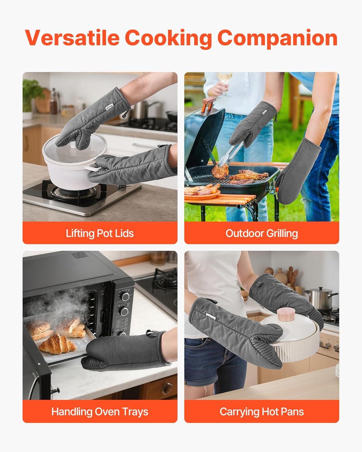 image:imageVEVOR Oven Mitts Mini Oven Mitt Set with NonSlip Silicone Strips High Heat Resistant to 500 Lightweight Cotton Baking Mitts 1307 x 61 inch with 2 NoMarks Hooks for Home Kitchen 2 PieceGray