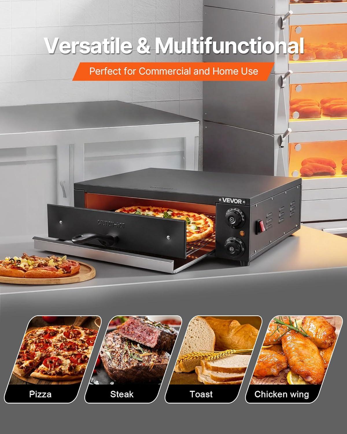 image:imageVEVOR Pizza Oven 8 Presets Electric Pizza Ovens Air Fry Combo 12Inch Indoor Pizza Maker Smart Knob Control 750F Max Temp IPX4 Waterproof Countertop Pizza Cooker wPizza StoneFry Basket16 Inch Pizza Oven