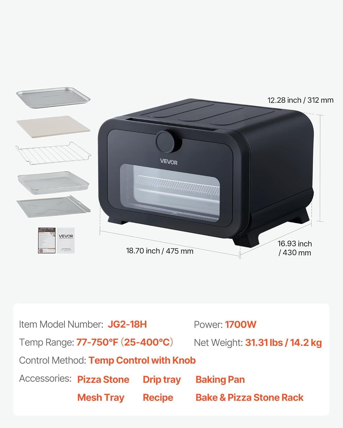image:imageVEVOR Pizza Oven 8 Presets Electric Pizza Ovens Air Fry Combo 12Inch Indoor Pizza Maker Smart Knob Control 750F Max Temp IPX4 Waterproof Countertop Pizza Cooker wPizza StoneFry Basket12 Inch Air Fry Combo Pizza Oven