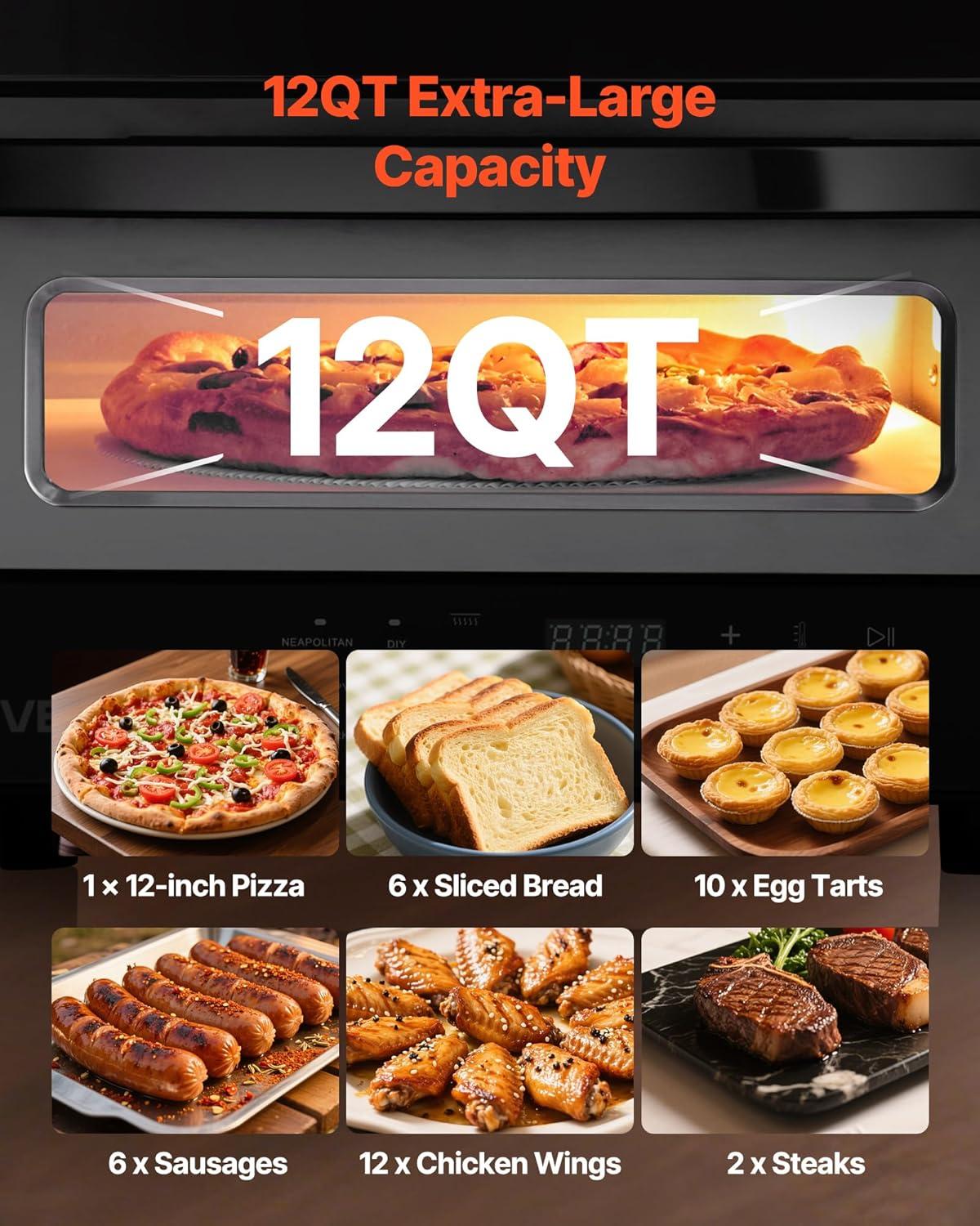 image:imageVEVOR Pizza Oven 8 Presets Electric Pizza Ovens Air Fry Combo 12Inch Indoor Pizza Maker Smart Knob Control 750F Max Temp IPX4 Waterproof Countertop Pizza Cooker wPizza StoneFry Basket12 Inch Smart Pizza Oven