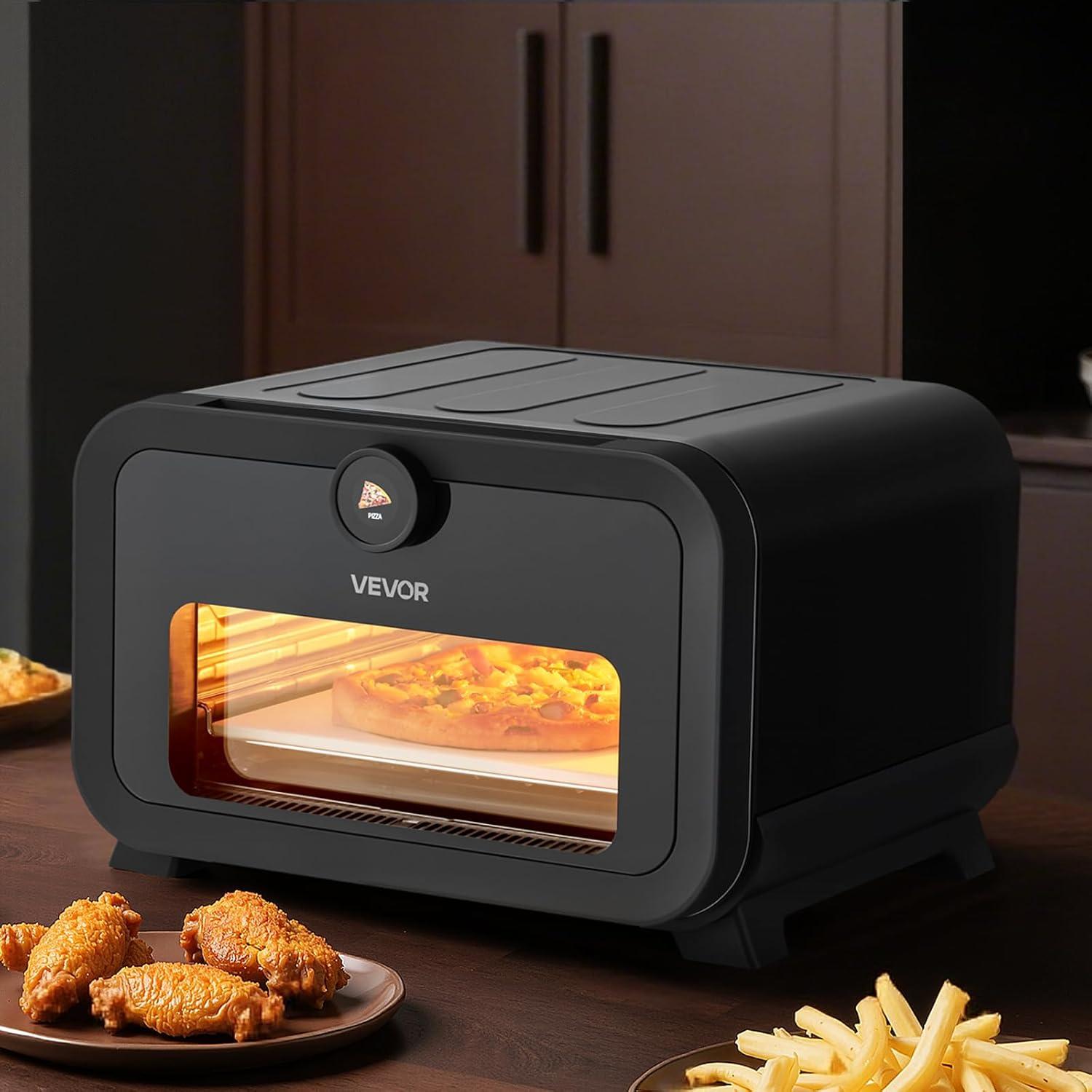 image:imageVEVOR Pizza Oven 8 Presets Electric Pizza Ovens Air Fry Combo 12Inch Indoor Pizza Maker Smart Knob Control 750F Max Temp IPX4 Waterproof Countertop Pizza Cooker wPizza StoneFry Basket12 Inch Air Fry Combo Pizza Oven