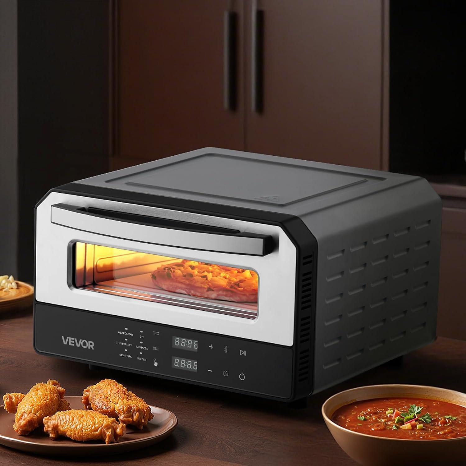 image:imageVEVOR Pizza Oven 8 Presets Electric Pizza Ovens Air Fry Combo 12Inch Indoor Pizza Maker Smart Knob Control 750F Max Temp IPX4 Waterproof Countertop Pizza Cooker wPizza StoneFry Basket12 Inch Smart Pizza Oven