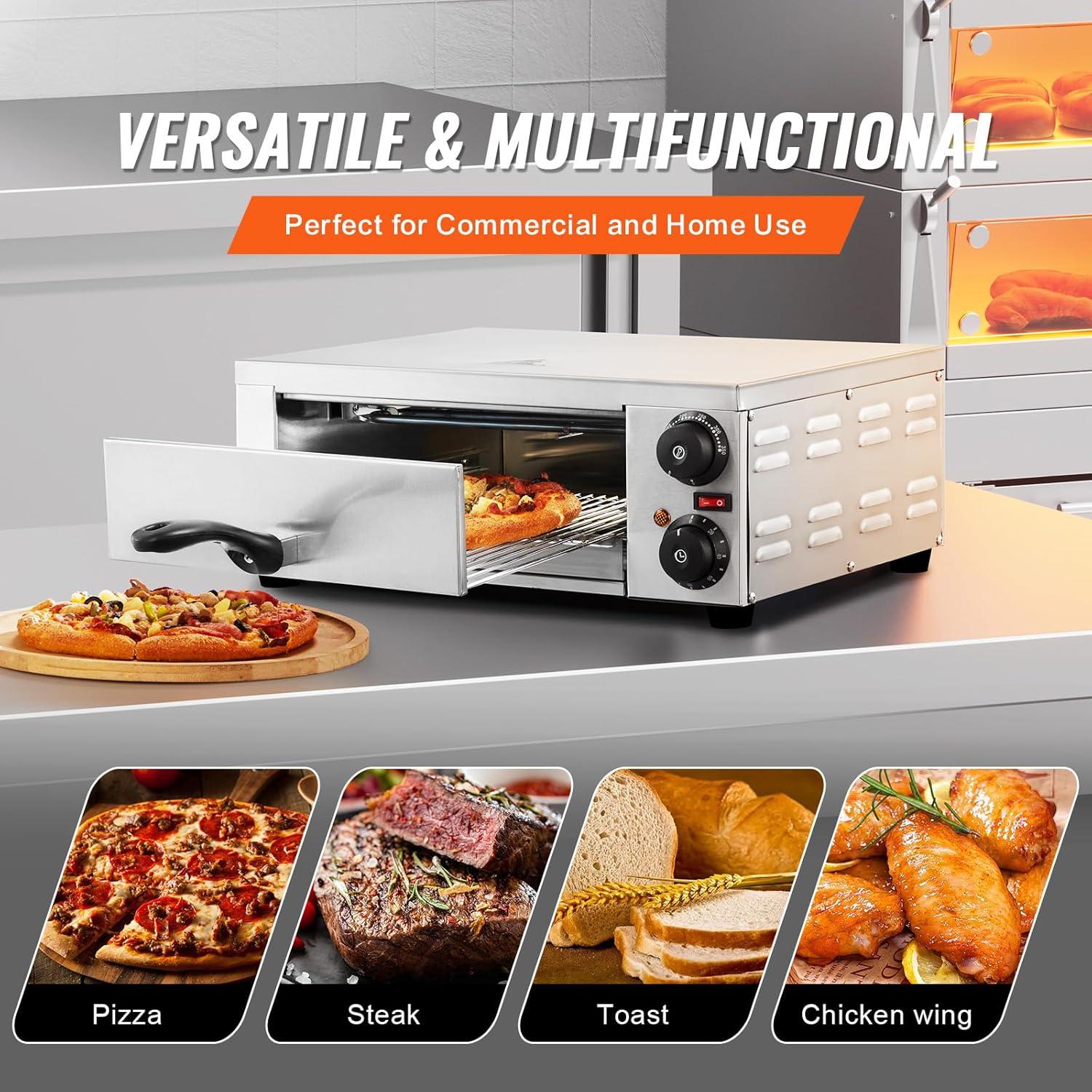image:imageVEVOR Pizza Oven Electric 24 Commercial Countertop Pizza Oven 842F Max Temp 4200W Indoor Pizza Maker with Thermometer Dual Temp Control Knob Even Heat Pizza Cooker for Restaurant and Home Use12 Inch Single Layer Pizza Oven
