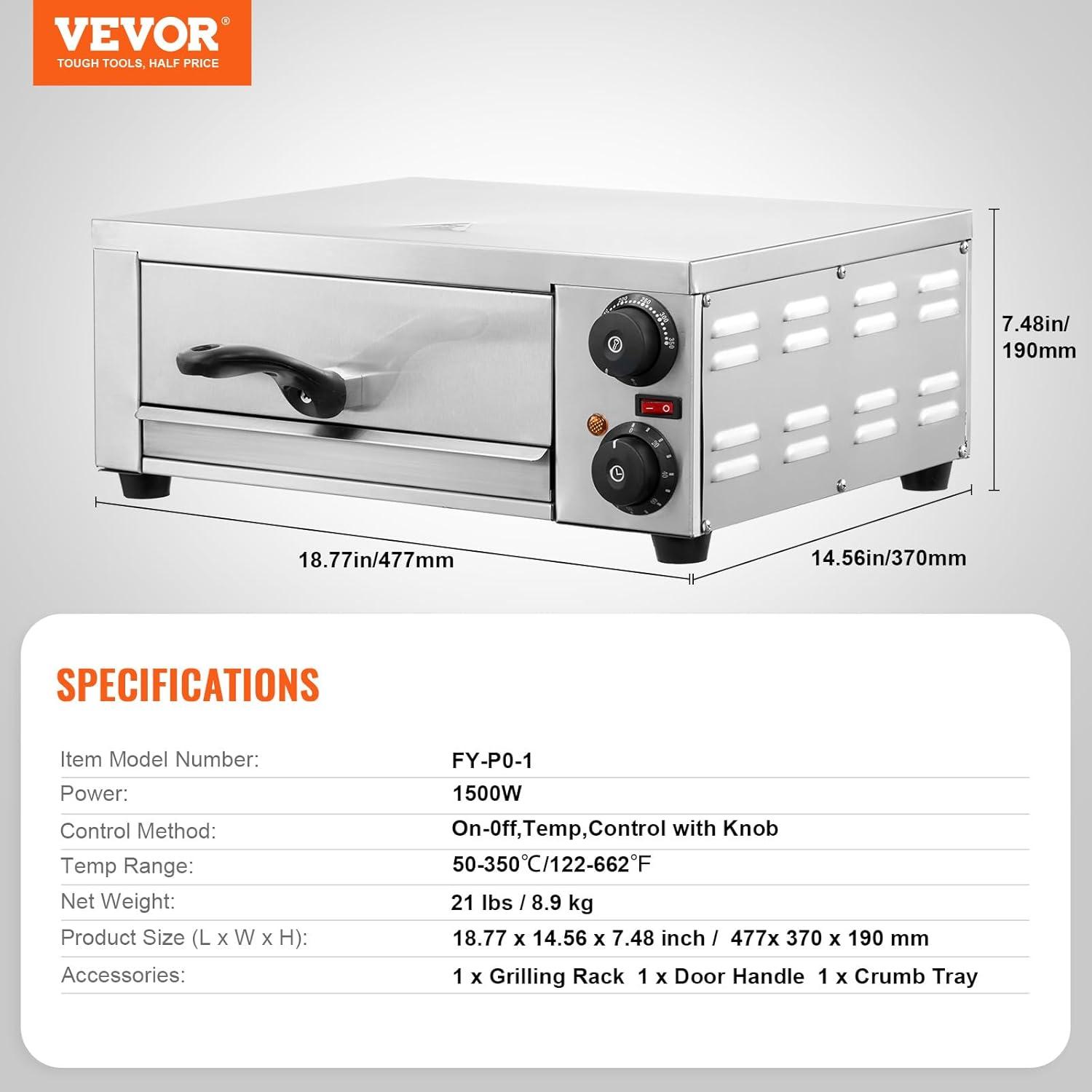 image:imageVEVOR Pizza Oven Electric 24 Commercial Countertop Pizza Oven 842F Max Temp 4200W Indoor Pizza Maker with Thermometer Dual Temp Control Knob Even Heat Pizza Cooker for Restaurant and Home Use12 Inch Single Layer Pizza Oven