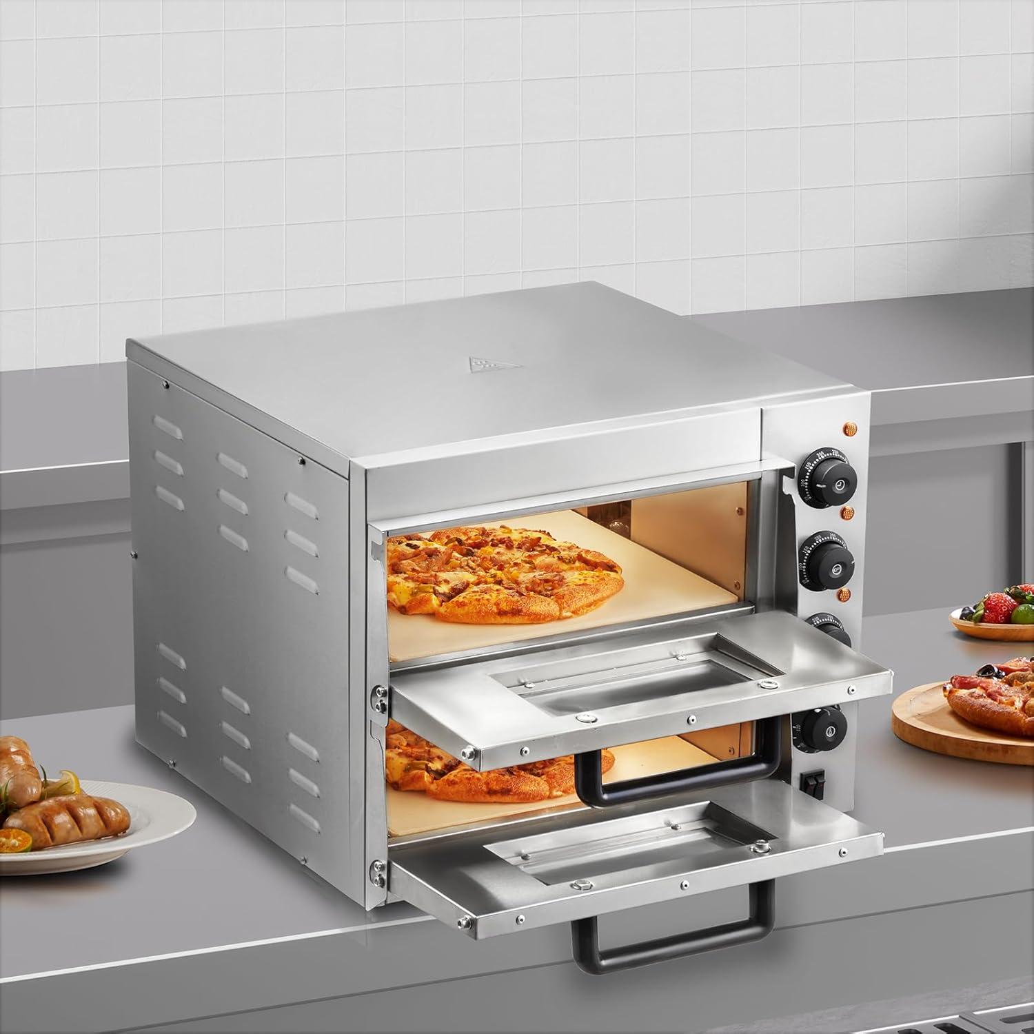image:imageVEVOR Pizza Oven Electric 24 Commercial Countertop Pizza Oven 842F Max Temp 4200W Indoor Pizza Maker with Thermometer Dual Temp Control Knob Even Heat Pizza Cooker for Restaurant and Home Use14 Inch Dual Layer Pizza Oven